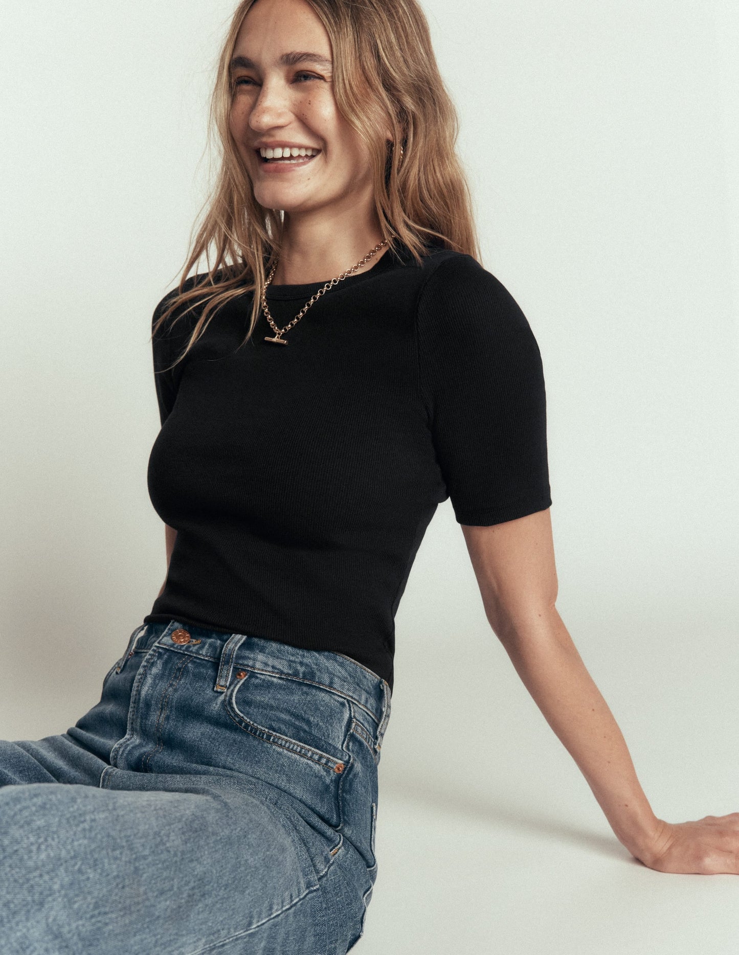 Ribbed Cotton T-Shirt-Black