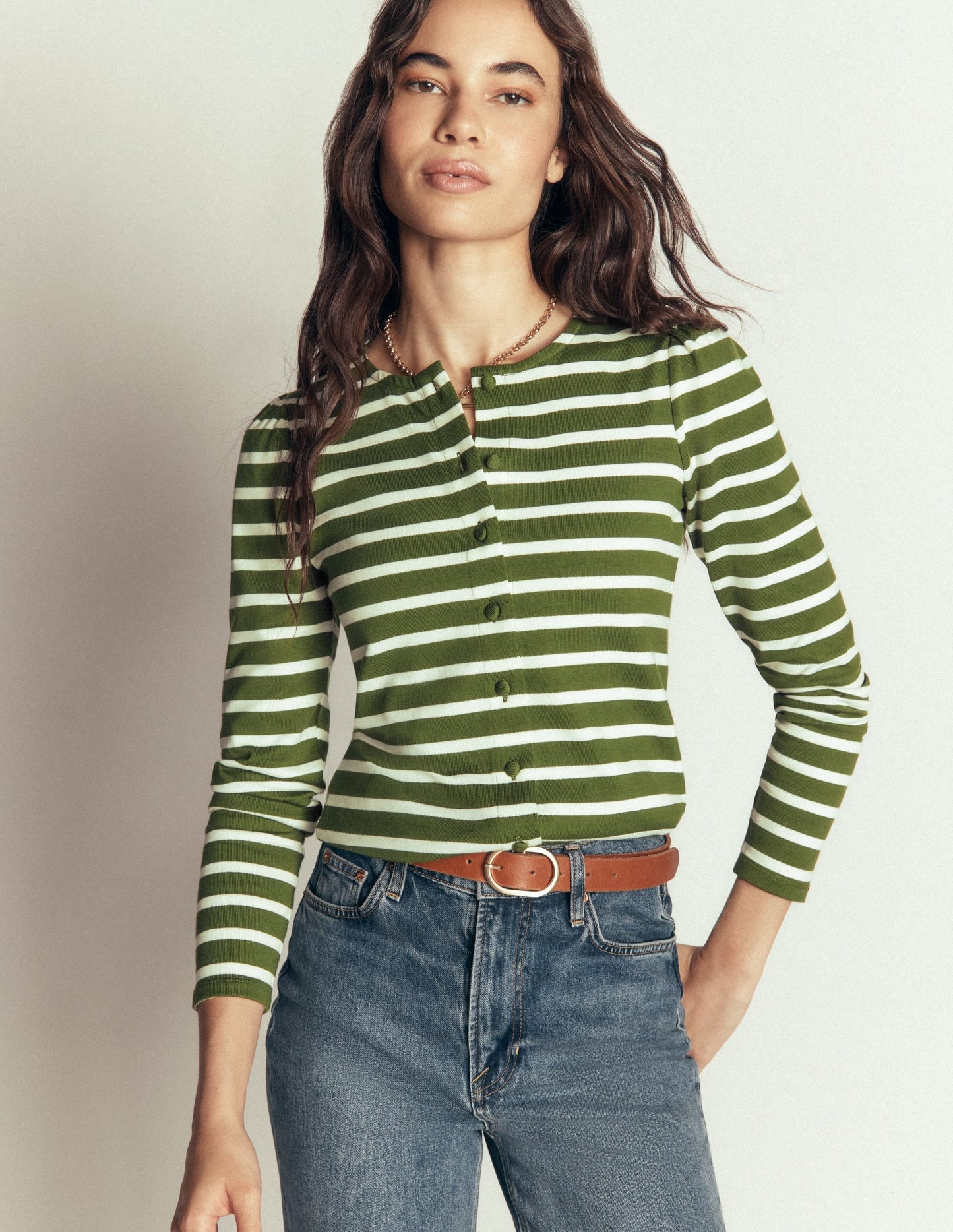 Iris Puff Sleeve Mariner-Chive and Ivory Stripe
