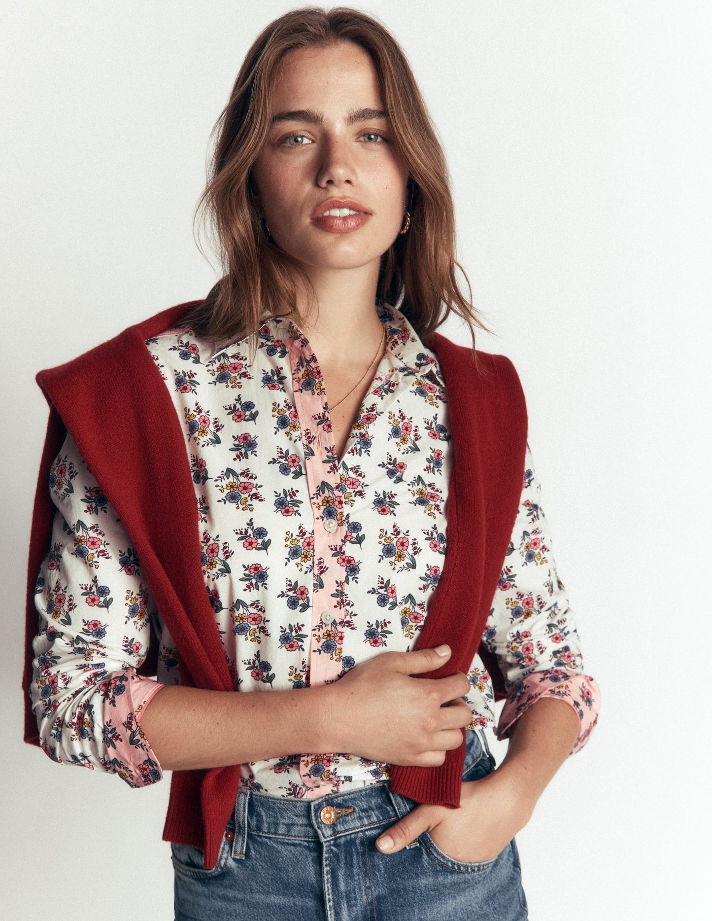 The New Sienna Cotton Shirt-Soft Cream, Delicate Garden