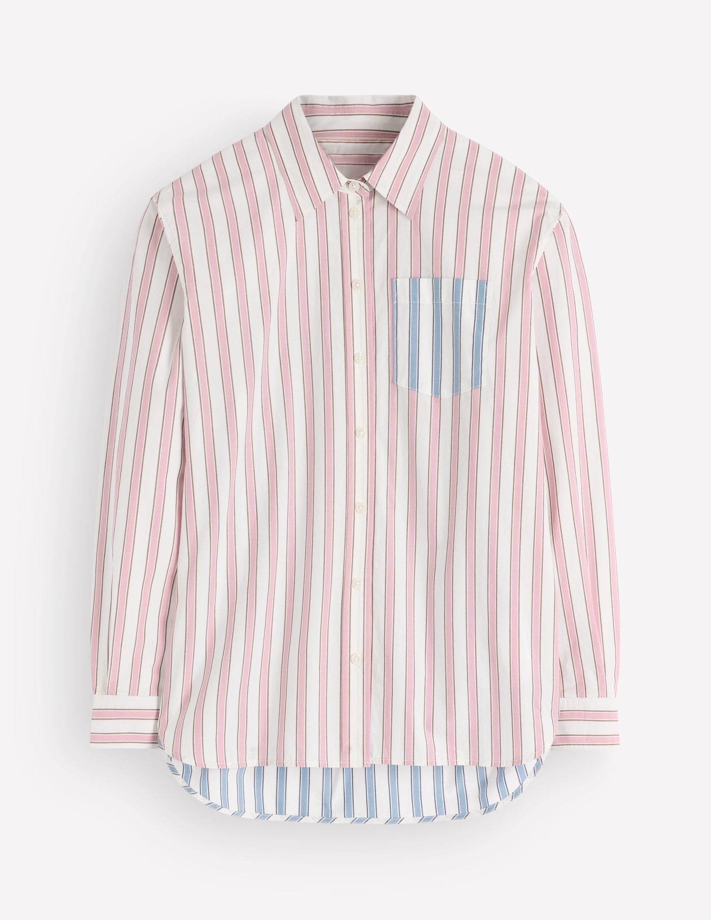 Sienna Relaxed Cotton Shirt-Pink and Blue, Hotched Stripe
