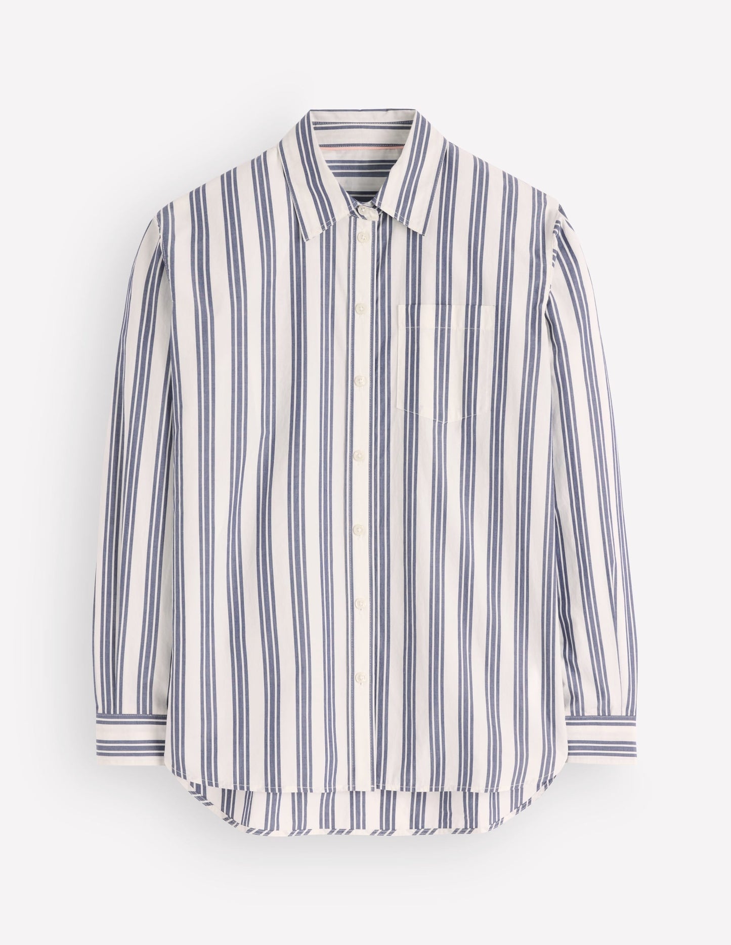 Sienna Relaxed Cotton Shirt-Ivory, Navy Tram Stripe
