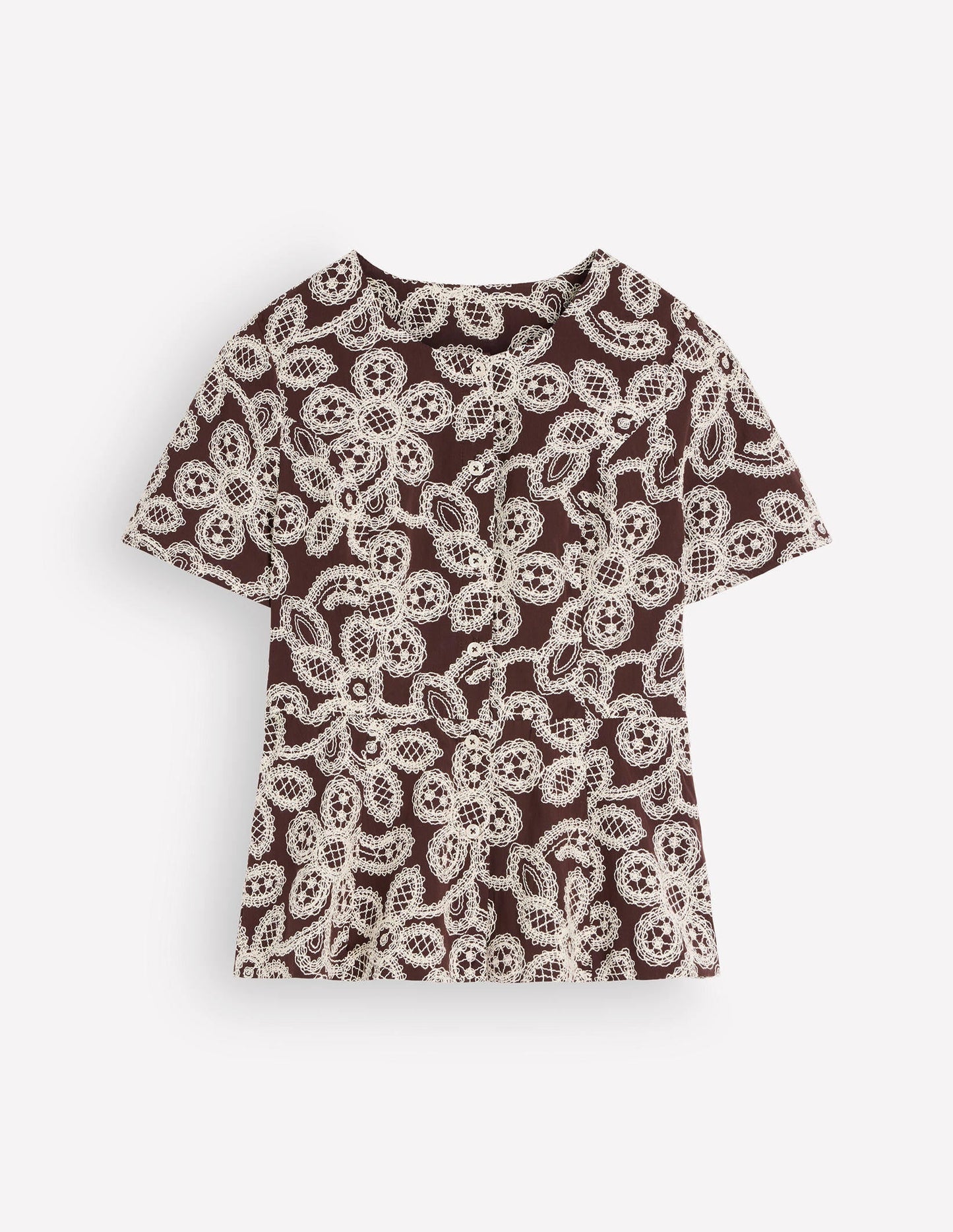 Embroidered Peplum Top-Bitter Chocolate