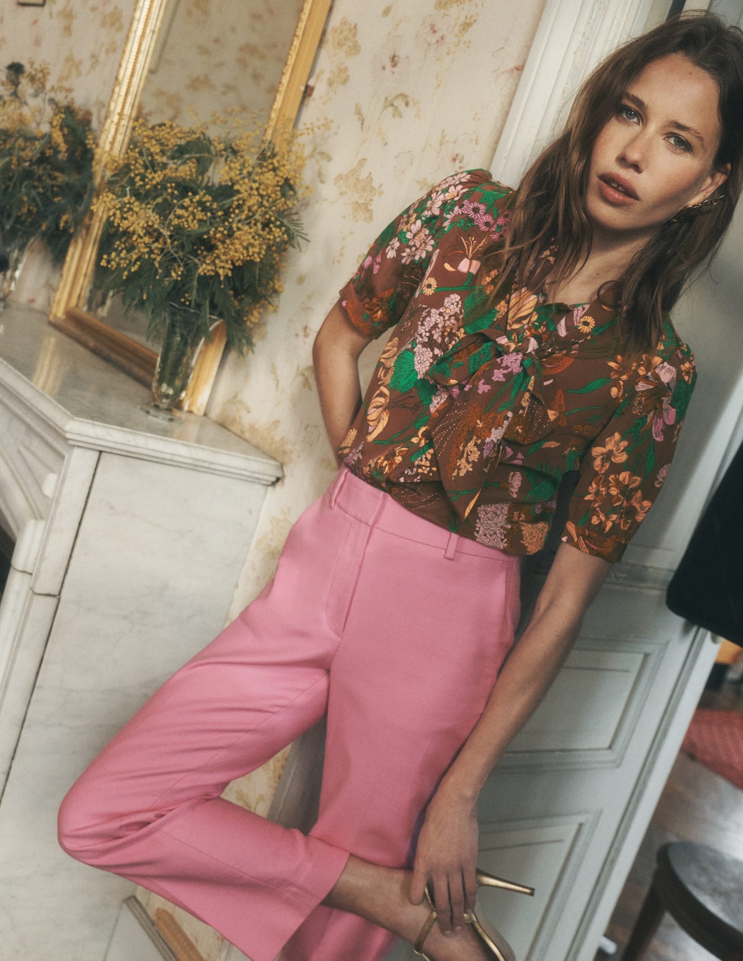 Tie Neck Silk Top-Woodland, Whimsical Flora
