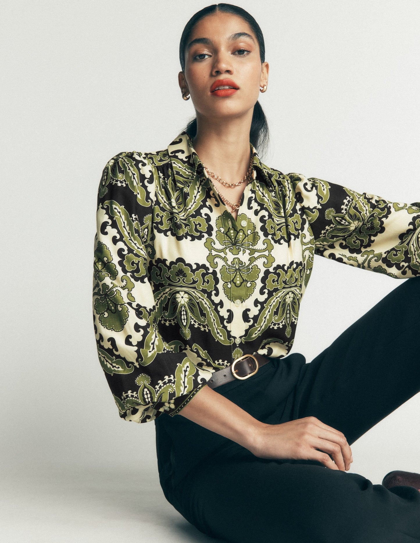 Long Sleeve Printed Shirt-Multi, Blossoming Gardenia