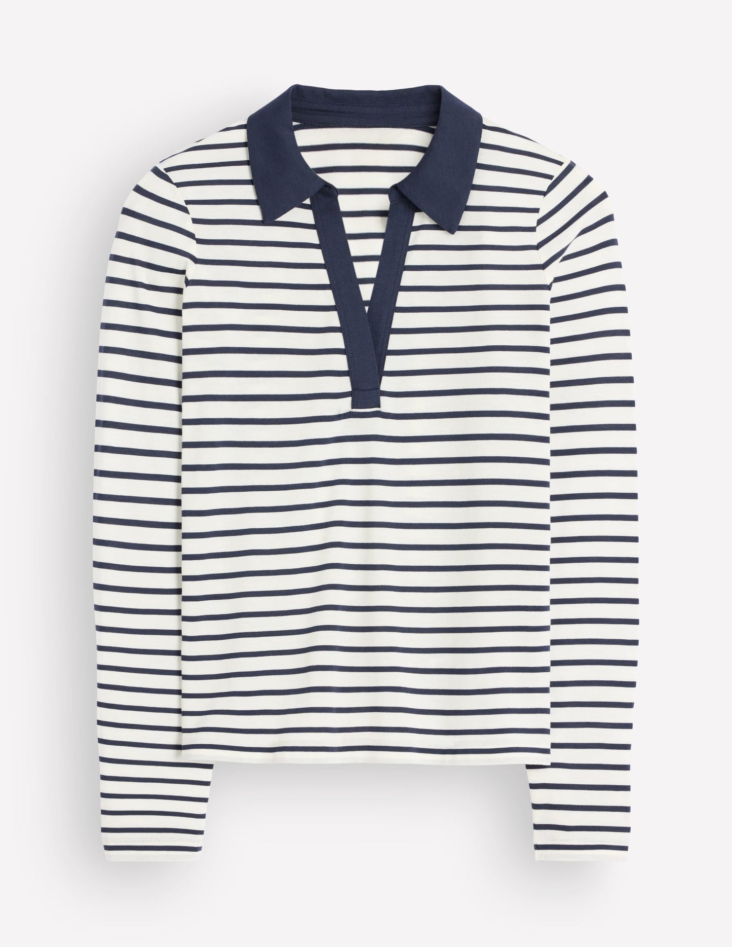 Supersoft Open Collar Shirt-Ivory/ Navy Stripe