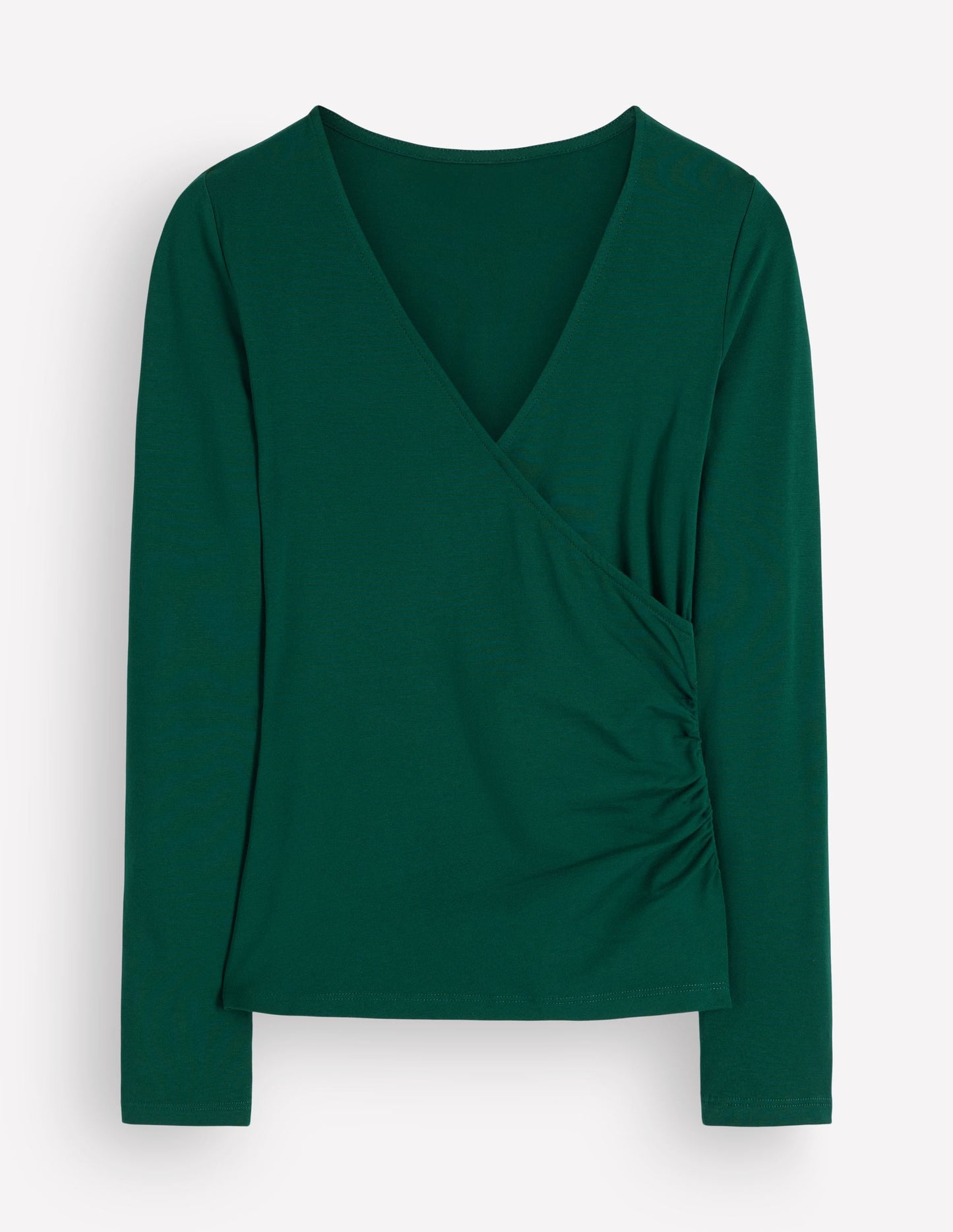 Ruched Long Sleeve Wrap Top-Emerald Night