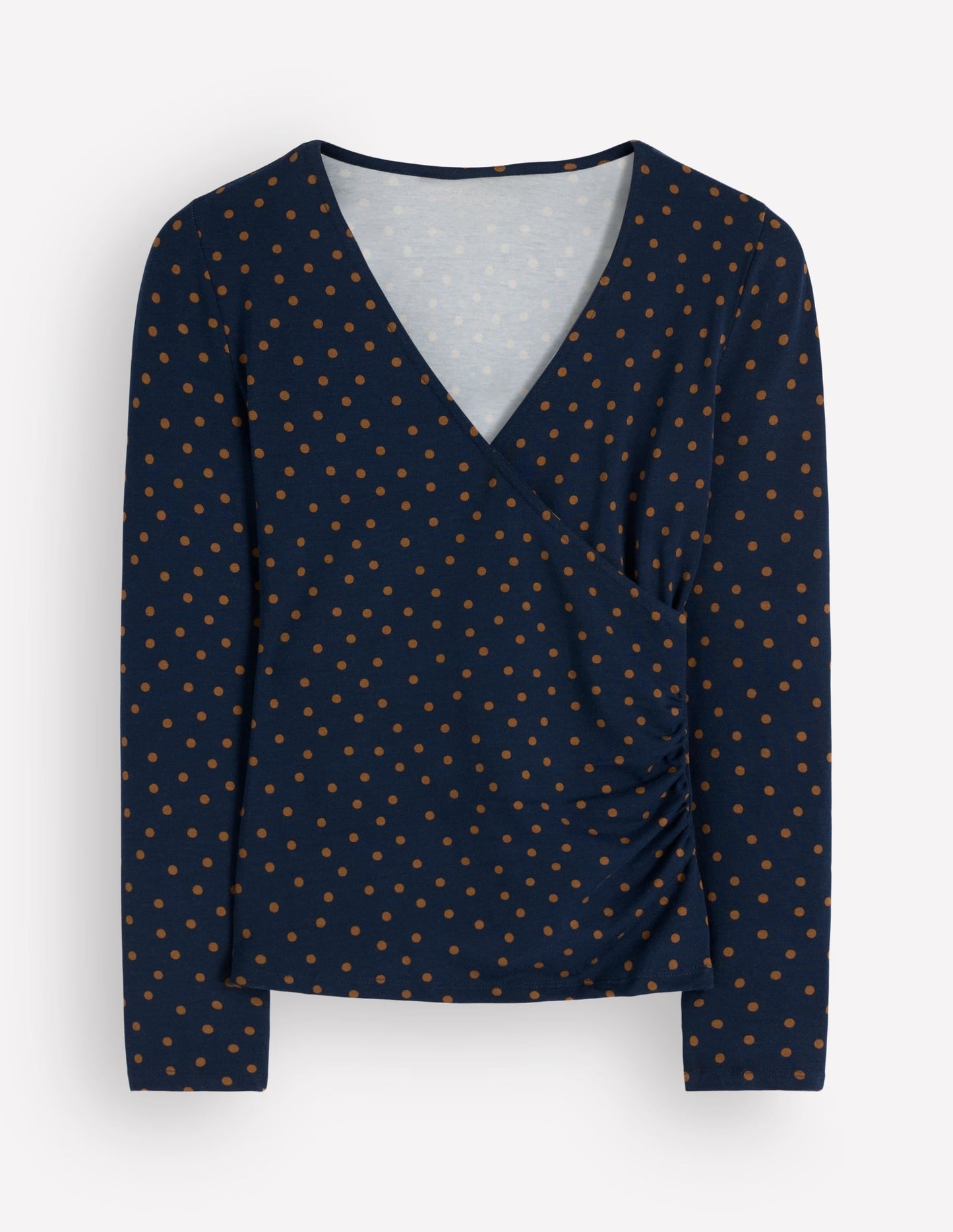 Ruched Long Sleeve Wrap Top-French Navy, Boden Spot