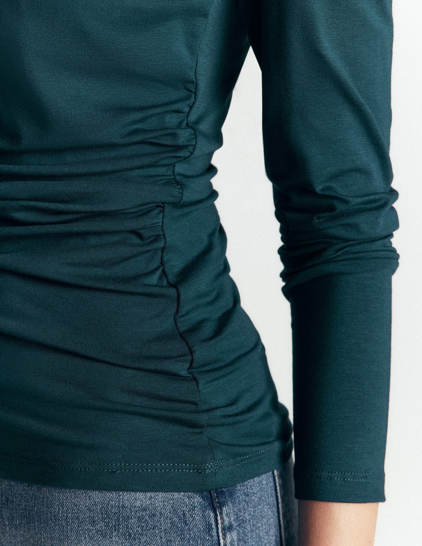 Ruched Long Sleeve Top-Midnight Teal