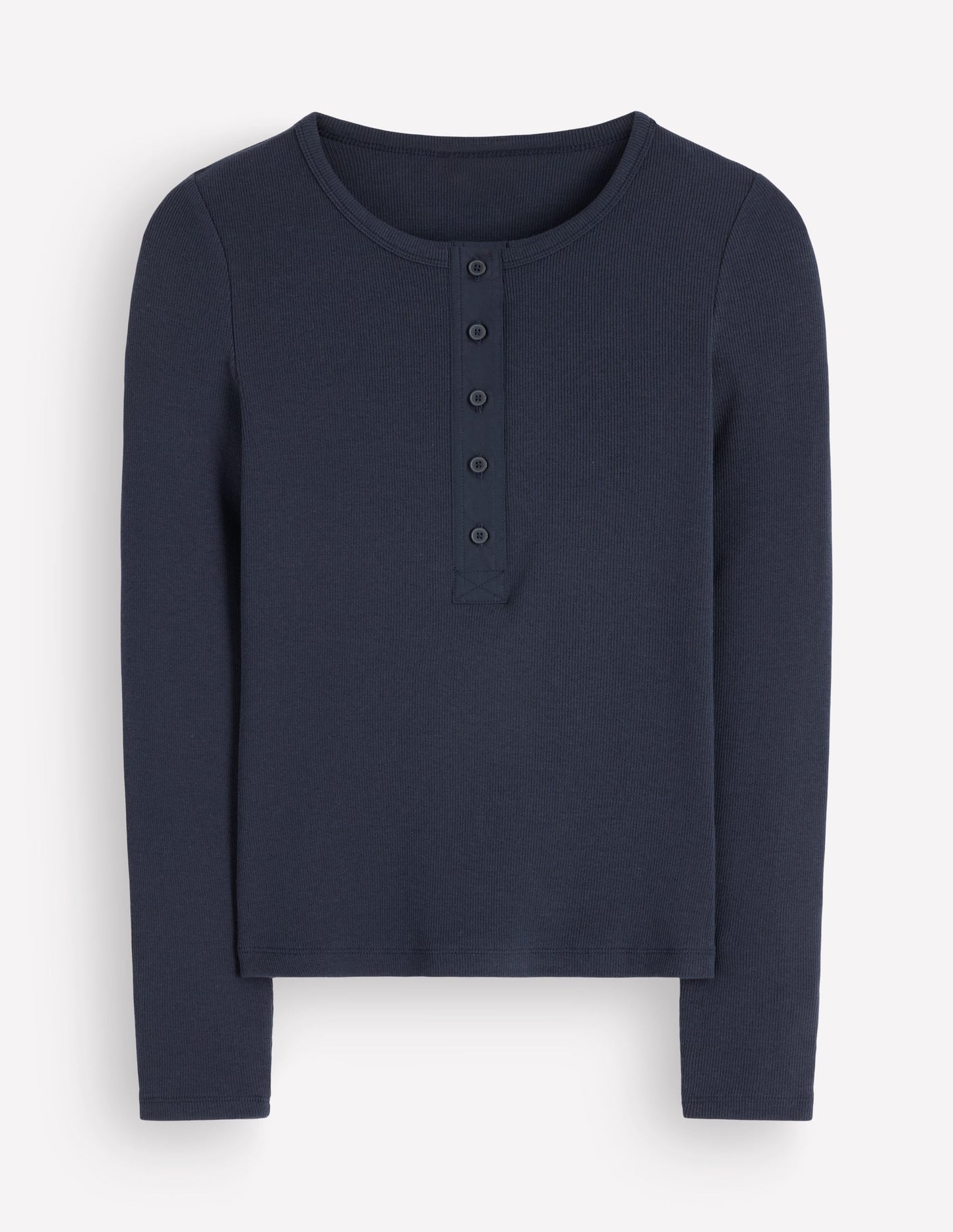 Ribbed Long Sleeve Henley-Navy
