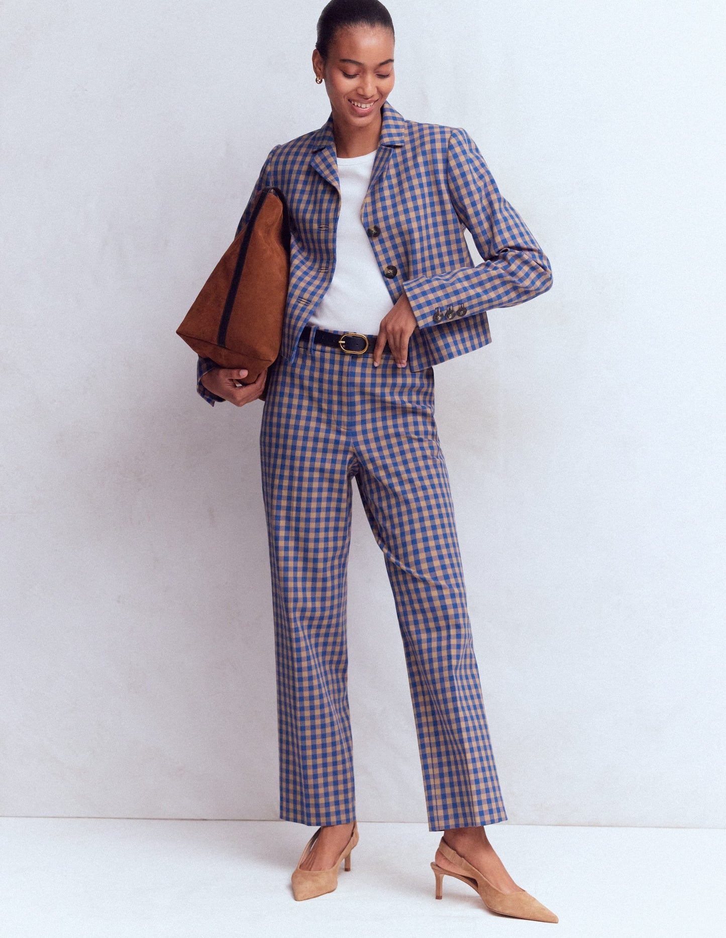 Dartmouth Cotton Blazer-Camel, Blue Gingham