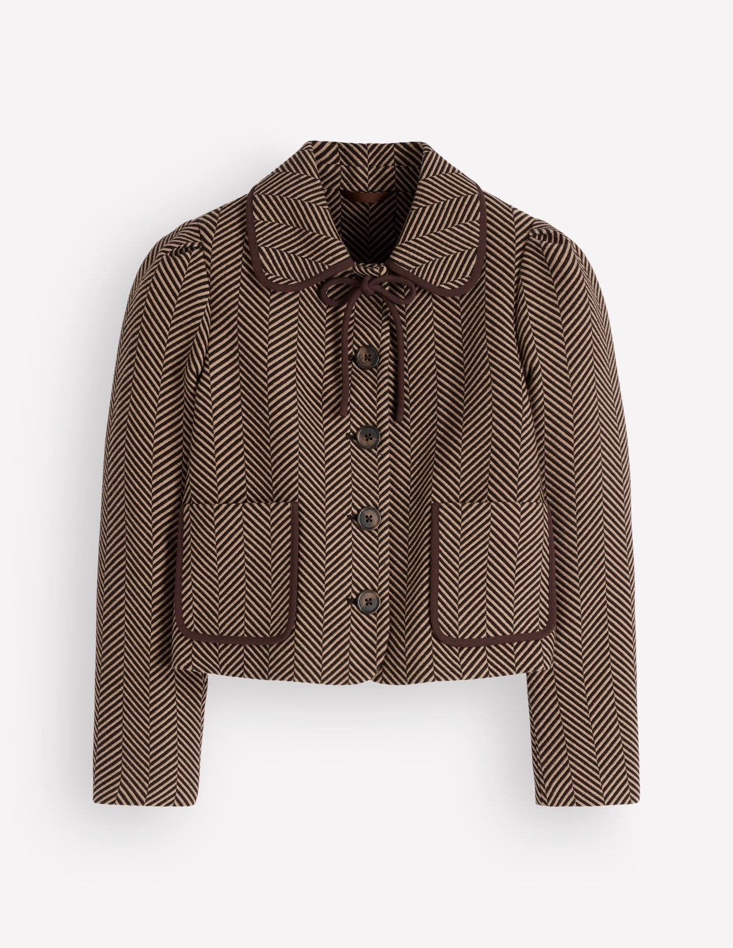 Branscombe Wool Bow Jacket-Brown Herringbone