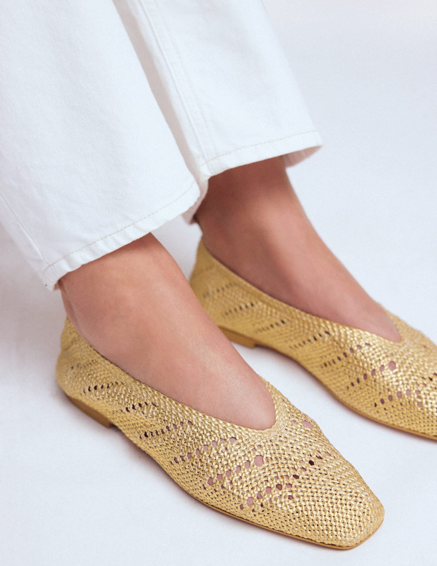 Knitted Ballet Flats-Gold Metallic