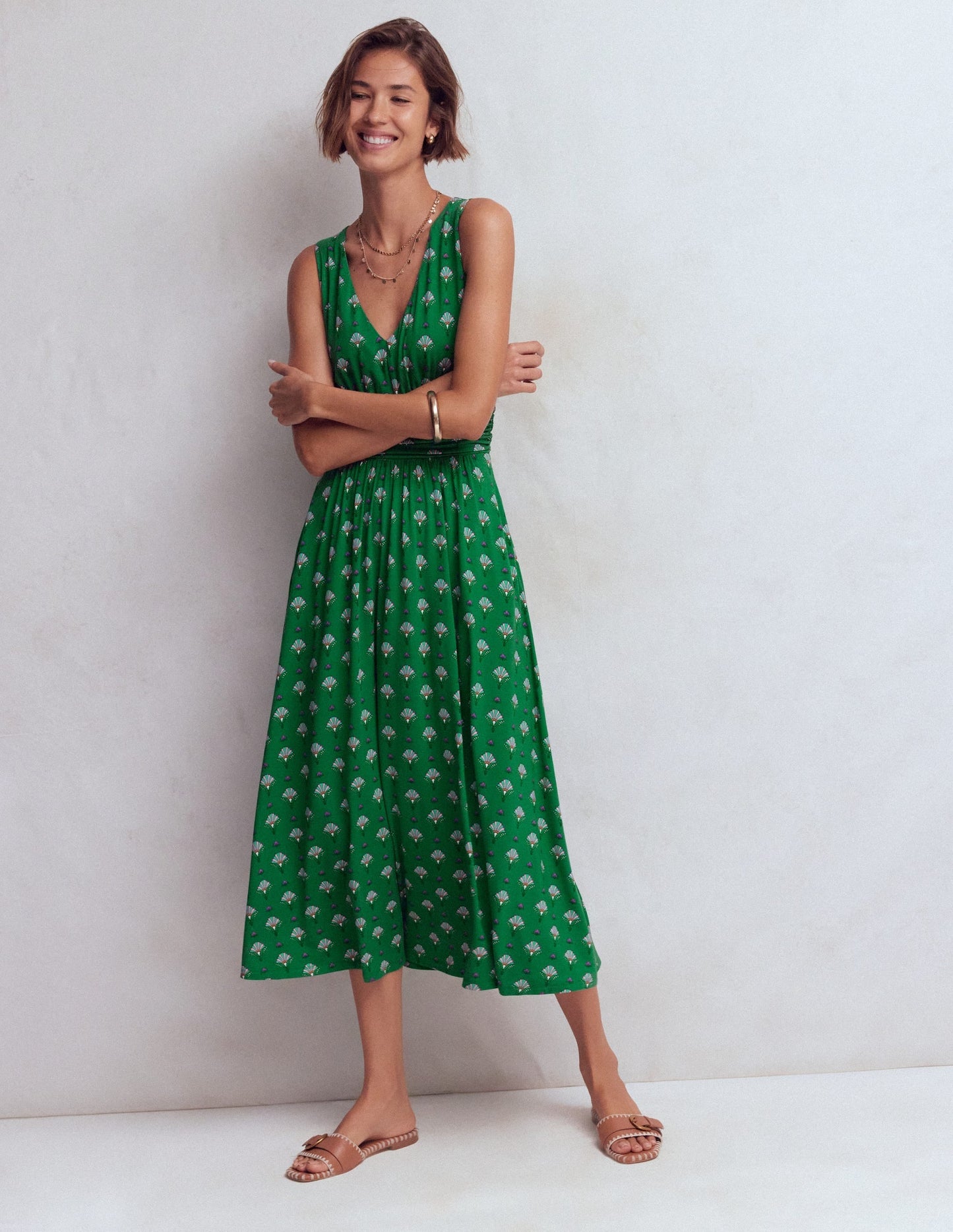 Elodie Jersey Maxi Dress-Green, Ornamental Floweret