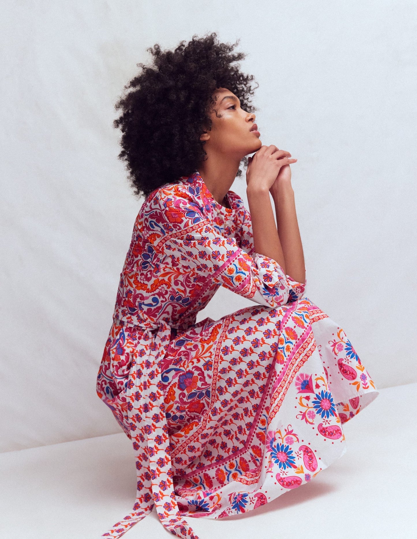 Ava Cotton Midi Dress-Pink Flourishing Meadow Border