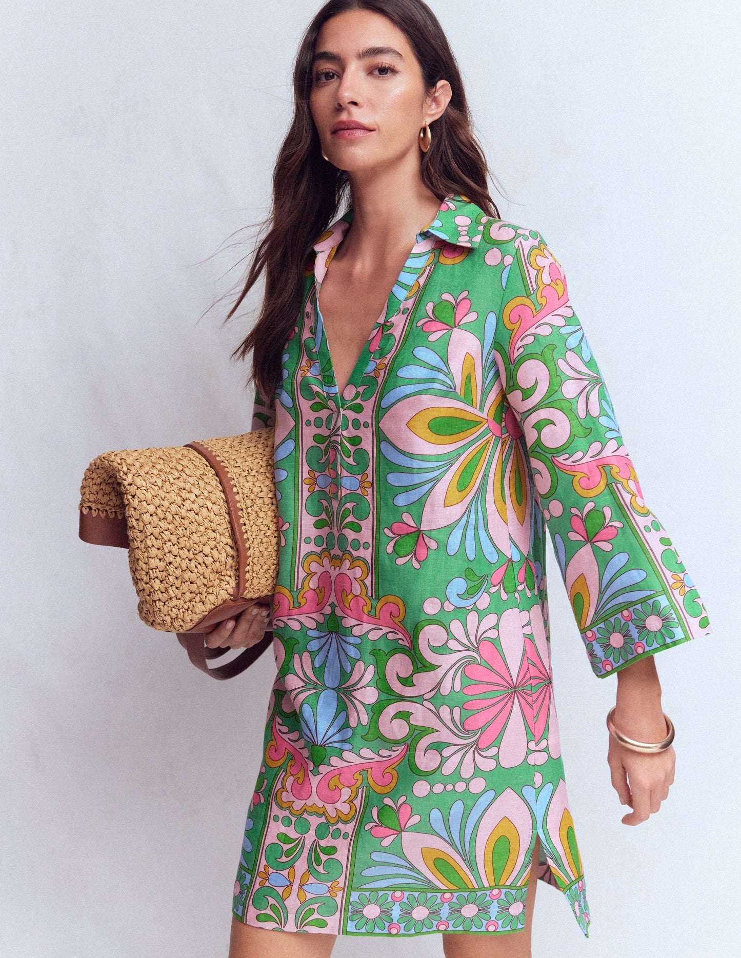 Carmen Linen Short Dress-Multi, Bloom Tapestry