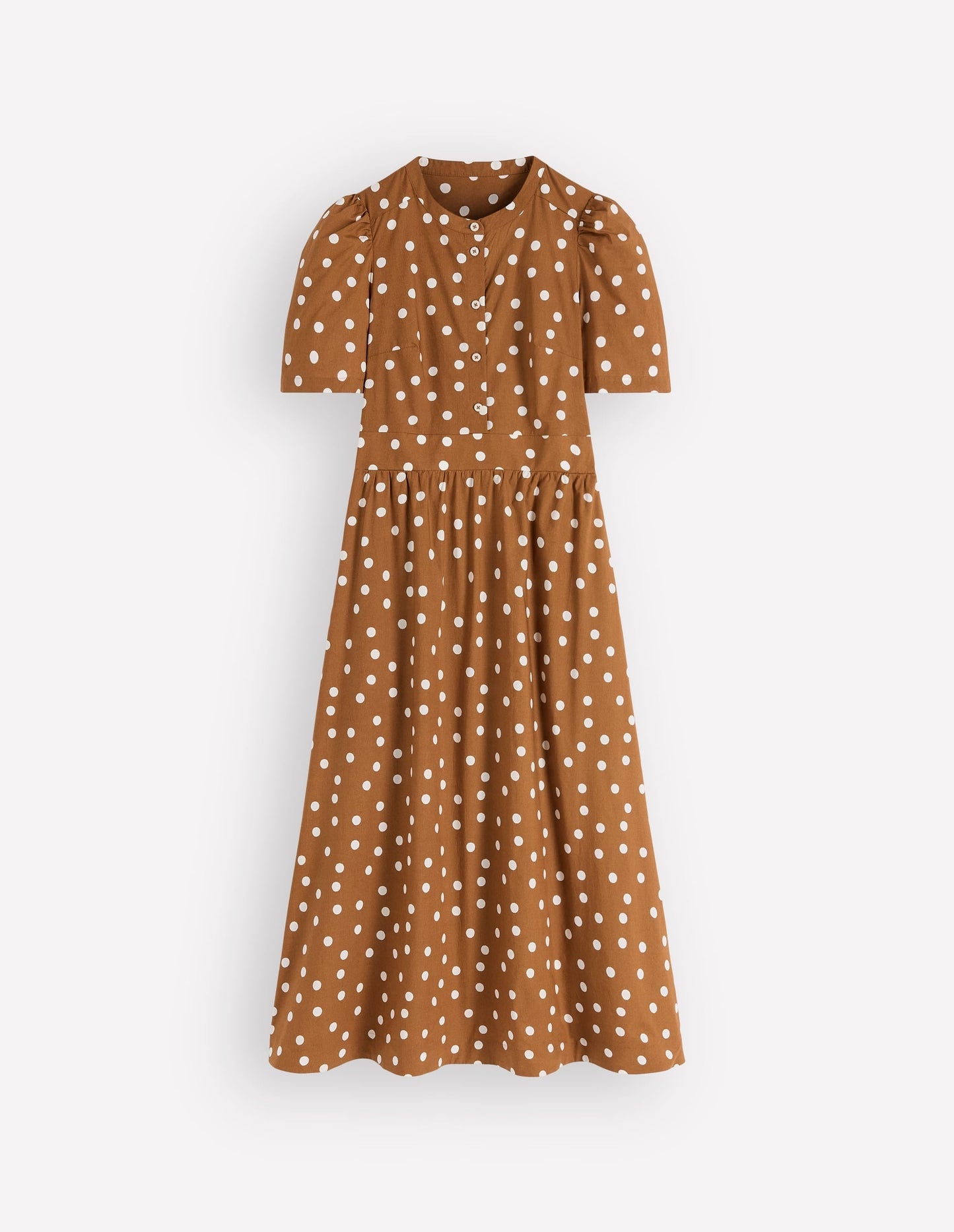 Ivy Button Cotton Midi Dress-Brown Painted Dot Spaced
