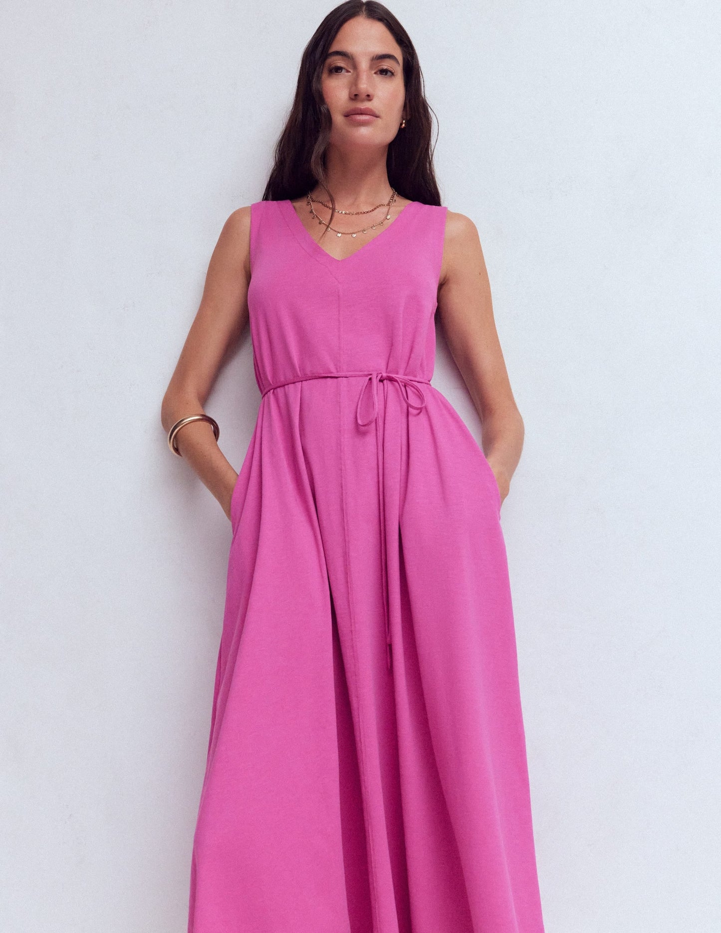 Mia V-neck Jersey Midi Dress-Passion Flower