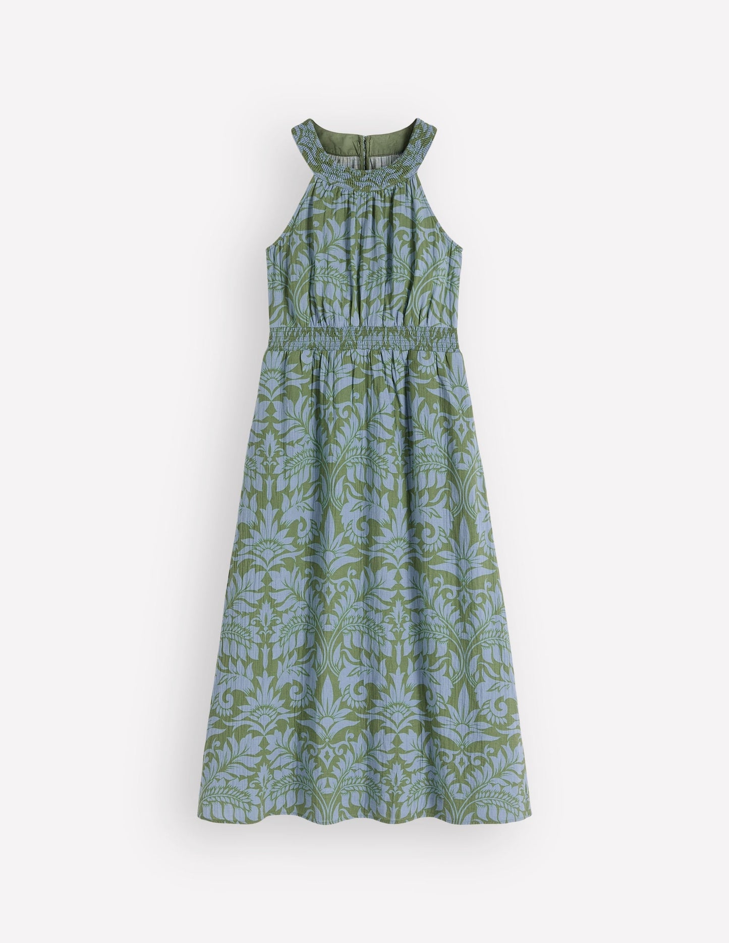 Daphne Double Cloth Dress-Green Ornamental Foliage