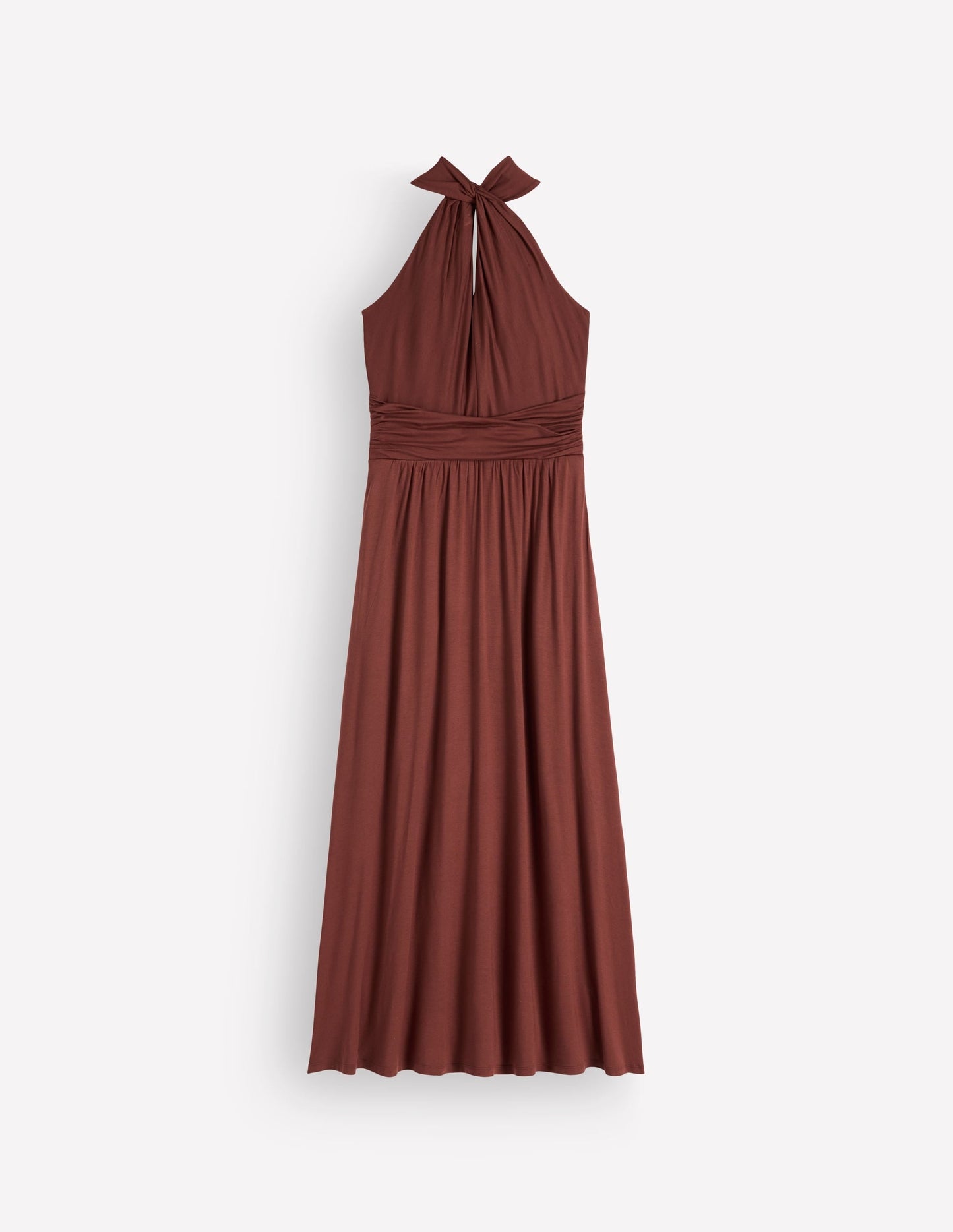 Sydney Twist Neck Jersey Dress-Bitter Chocolate