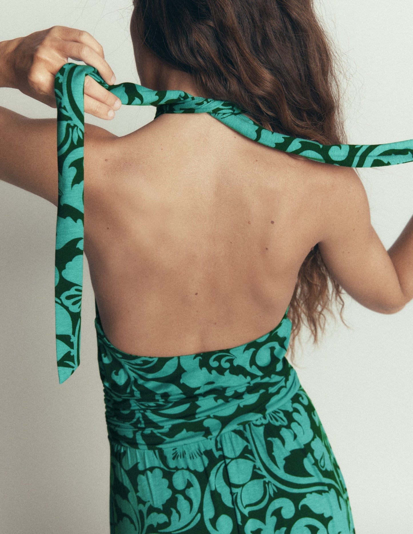 Sydney Twist Neck Jersey Dress-Green, Flourishing Meadow