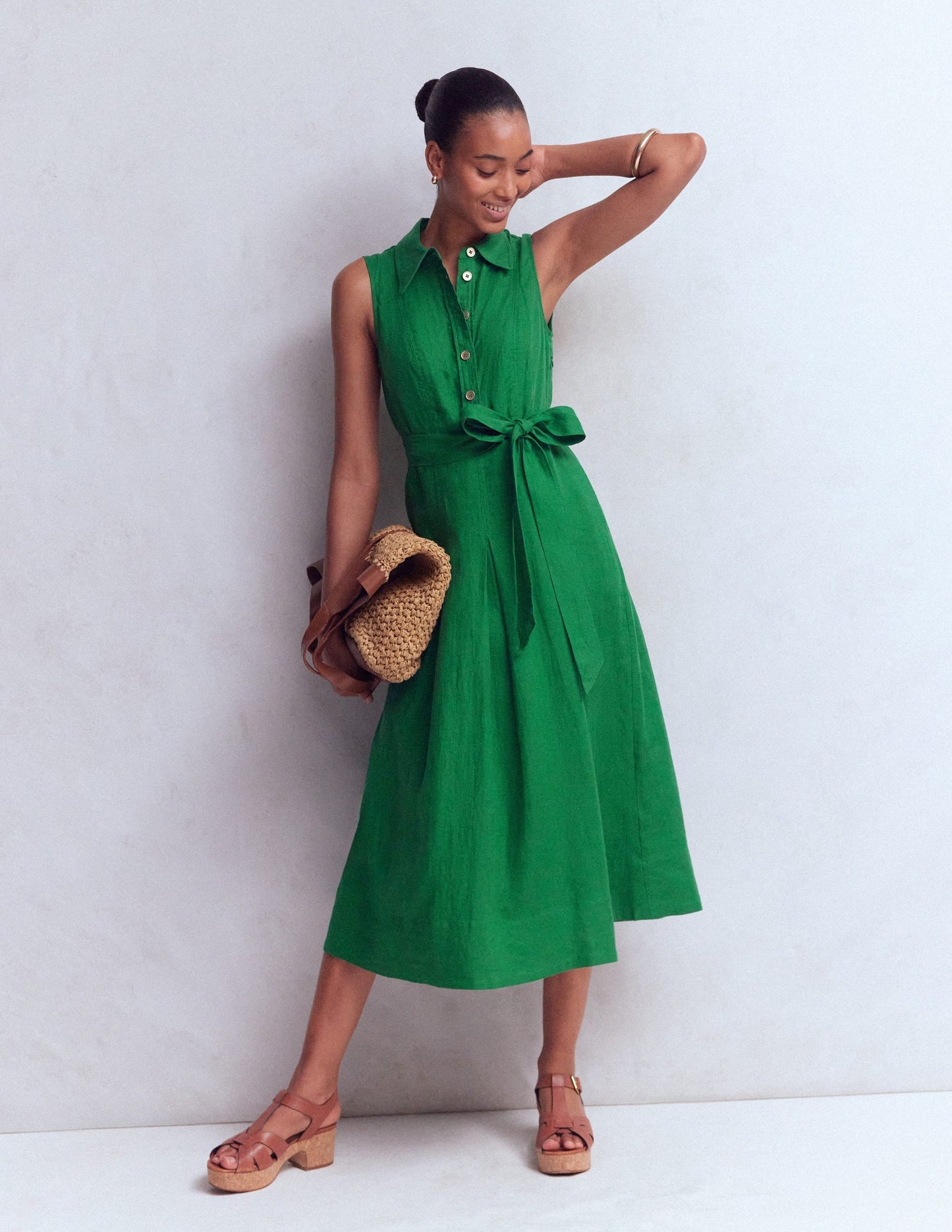 Belinda Linen Shirt Dress-Fresh Green