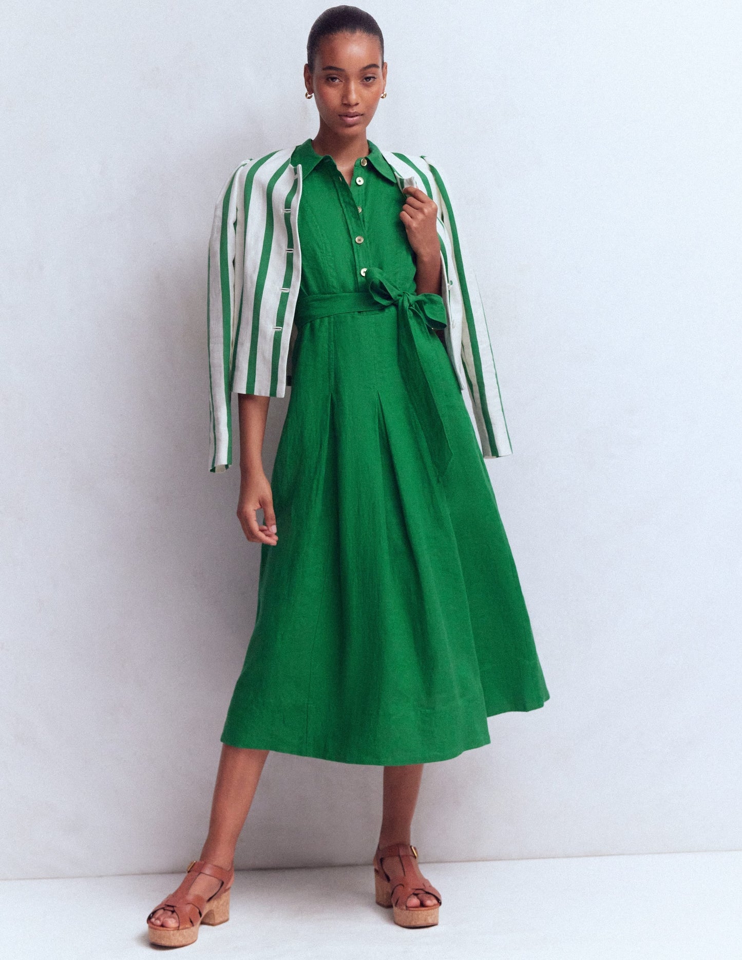 Belinda Linen Shirt Dress-Fresh Green