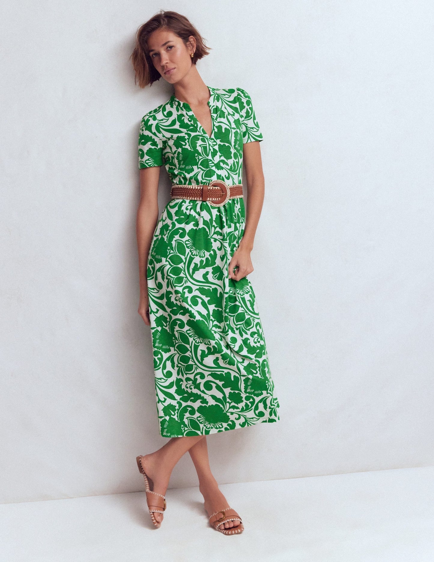 Naomi Jersey Midi Dress-Emerald, Flourishing Meadow
