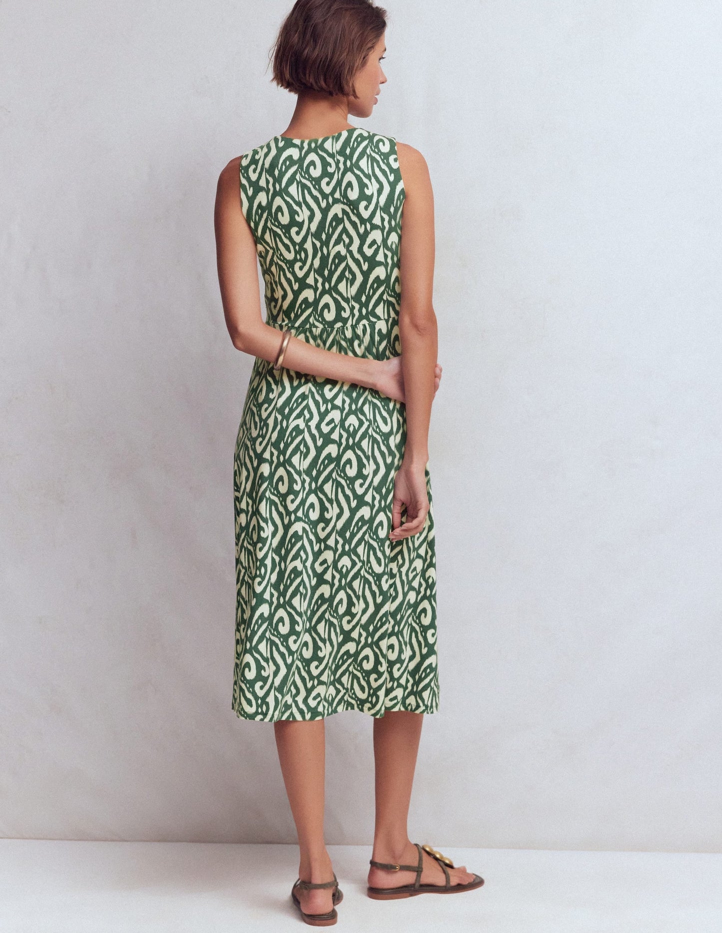 Zara Cross Waist Jersey Dress-Hunter Green, Ikat