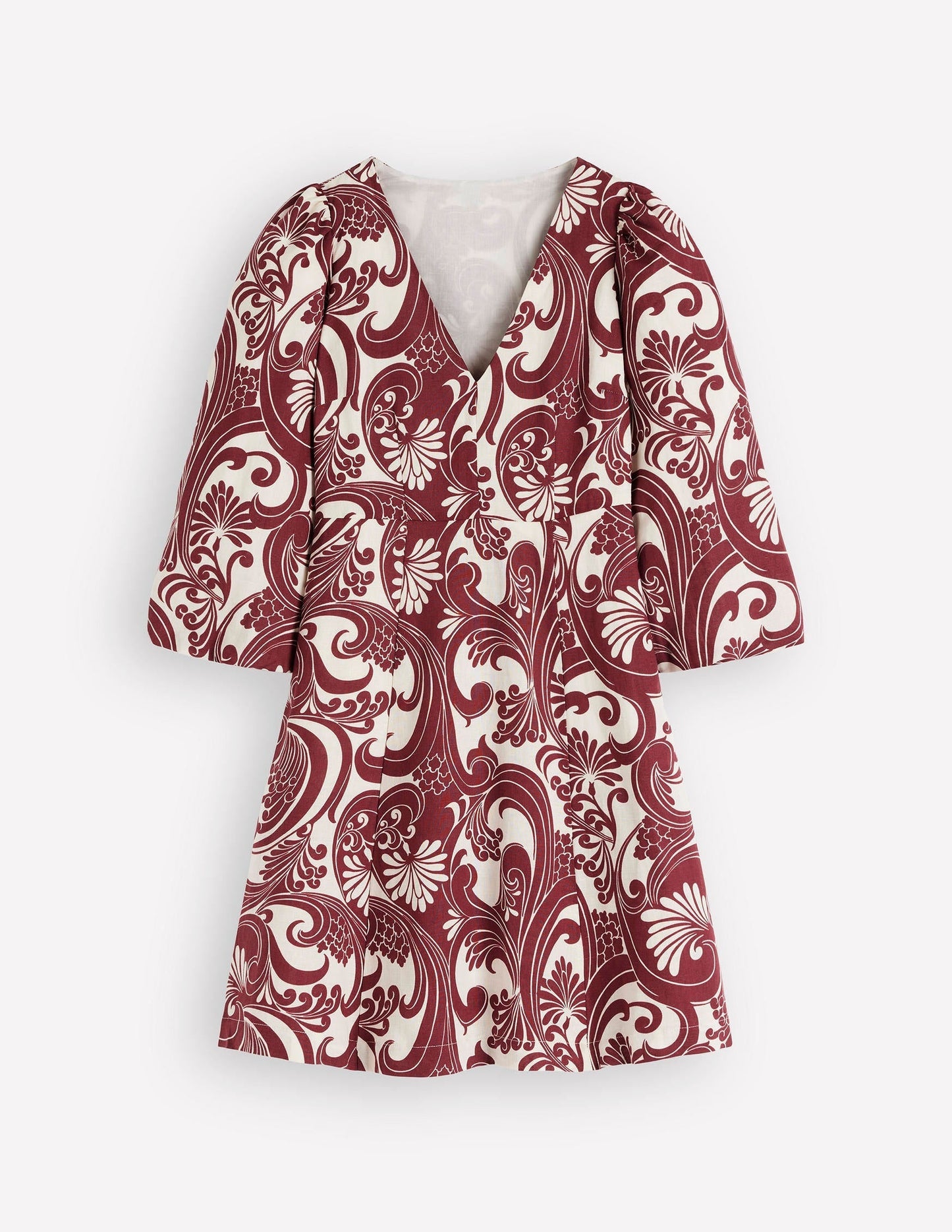 Marla Linen Blend Short Dress-Brown, Foliage Whirl