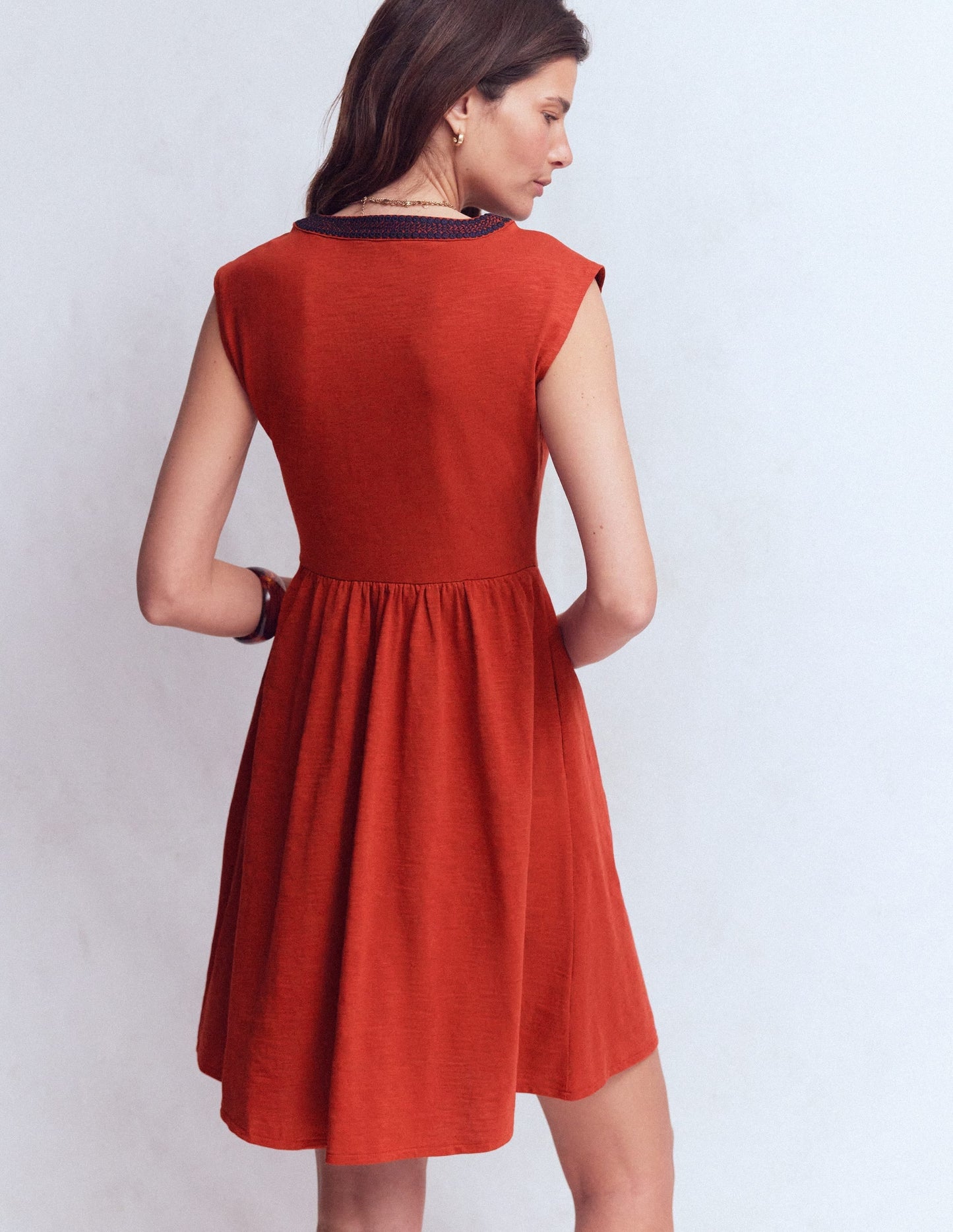 May Embroidered Short Dress-Burnt Orange