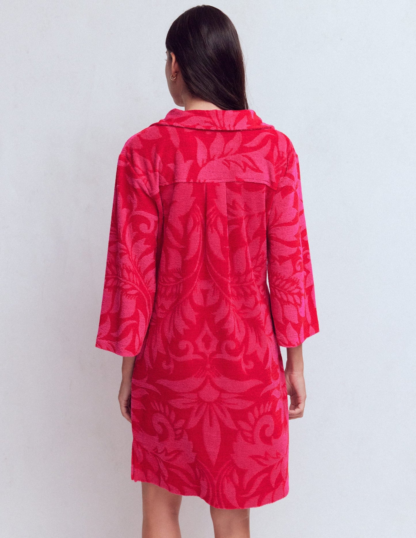Short Collared Towelling Dress-Merida Red, Ornamental Foliage