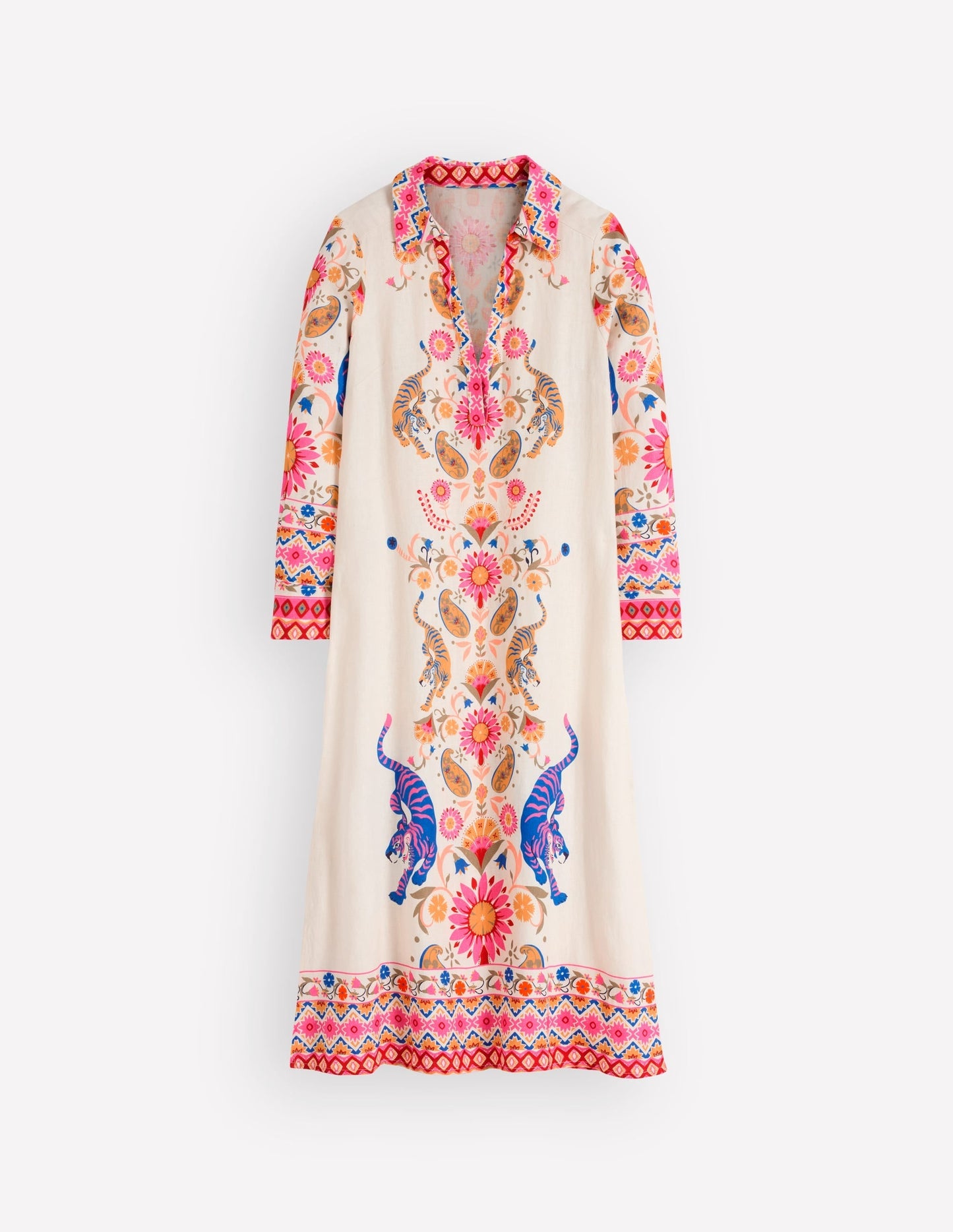Notch Collar Linen Blend Tunic-Multi Tiger Tapestry