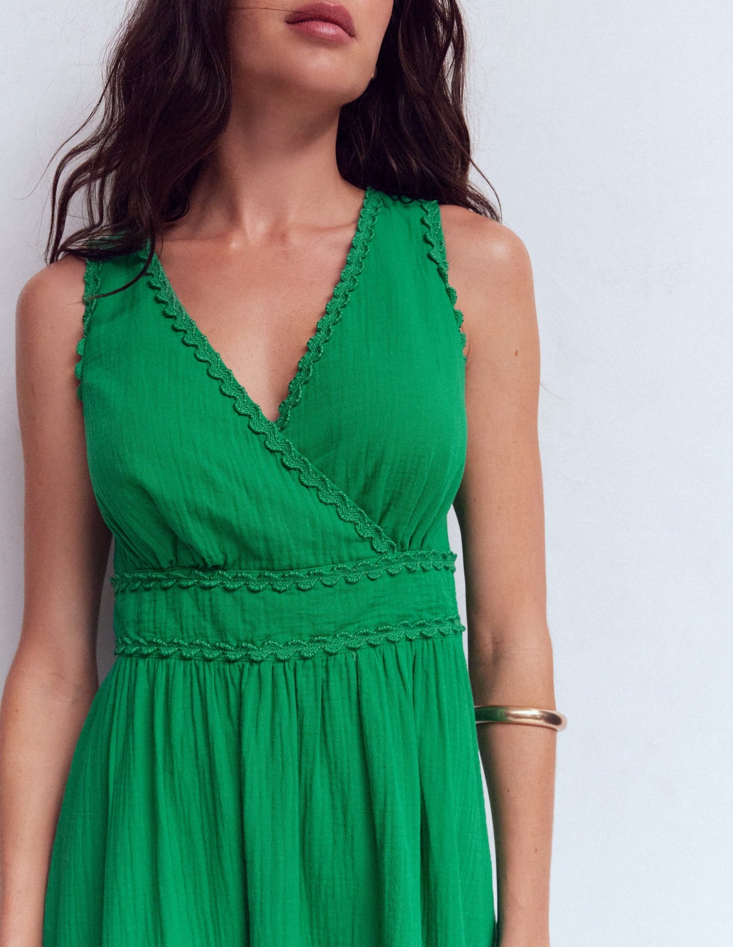 Lorna Trim Double Cloth Dress-Rich Emerald