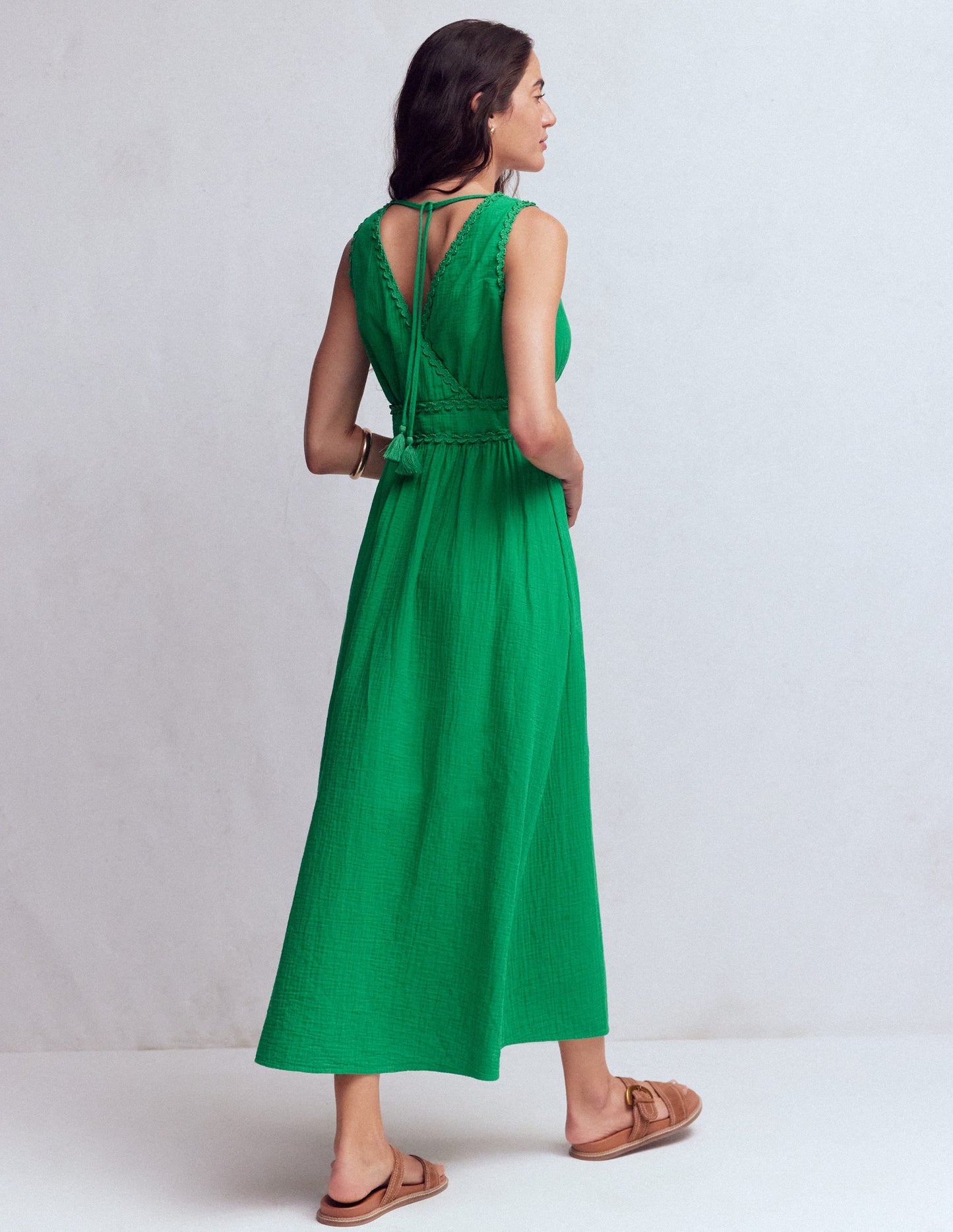 Lorna Trim Double Cloth Dress-Rich Emerald
