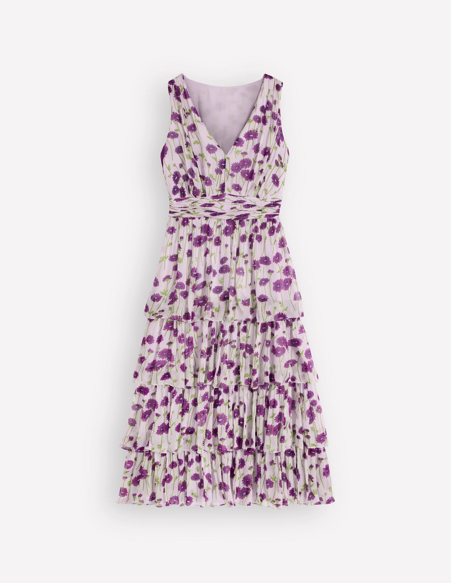 Tiered Sleeveless Dress-Purple Daisy Stems