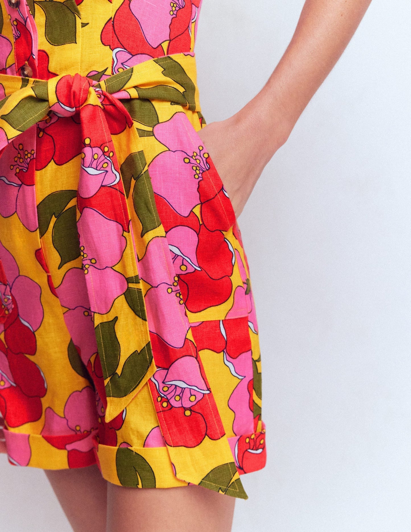 Kay Linen Playsuit-Yellow Radiant Bloom