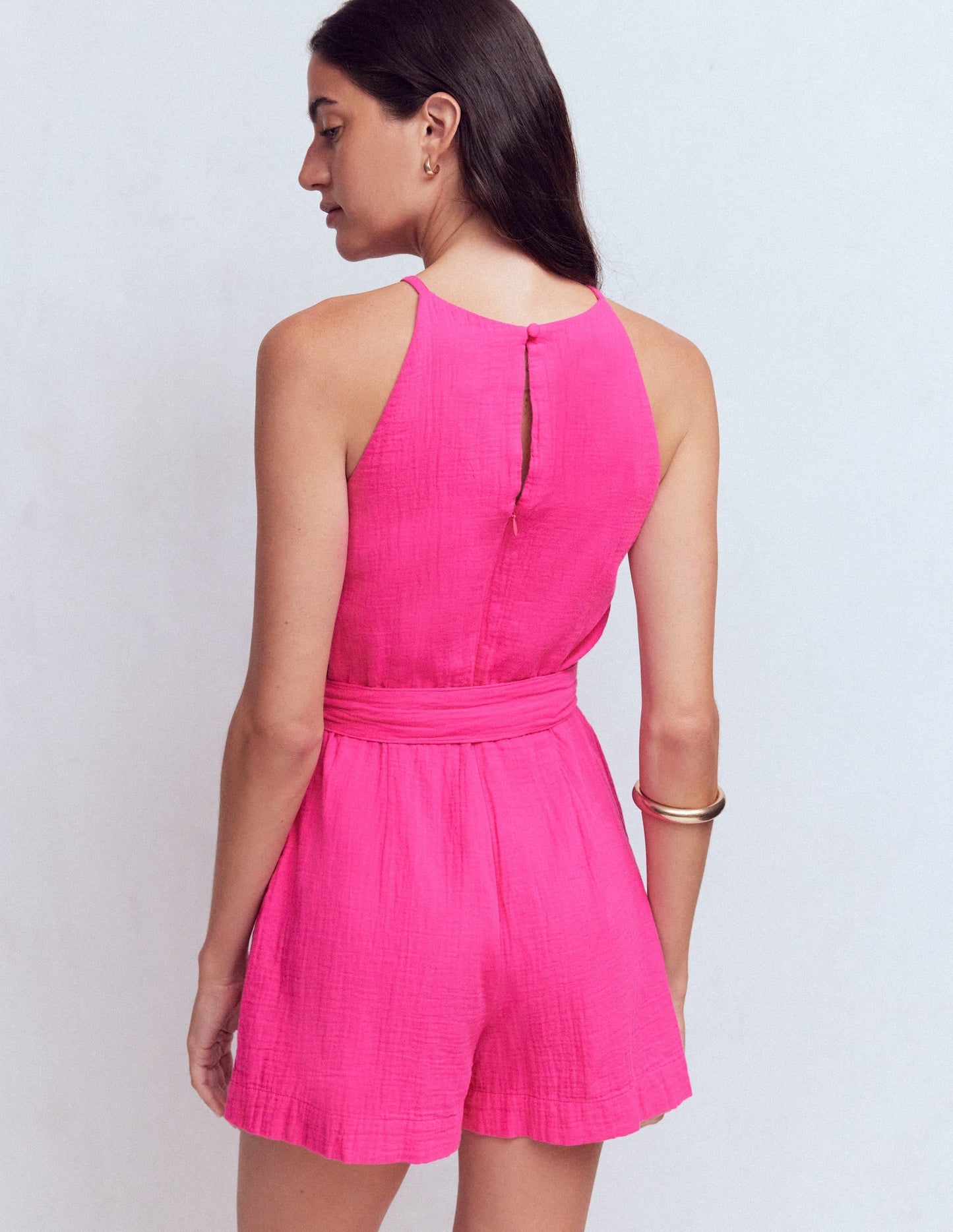 Rosa Double Cloth Playsuit-Pink Peony