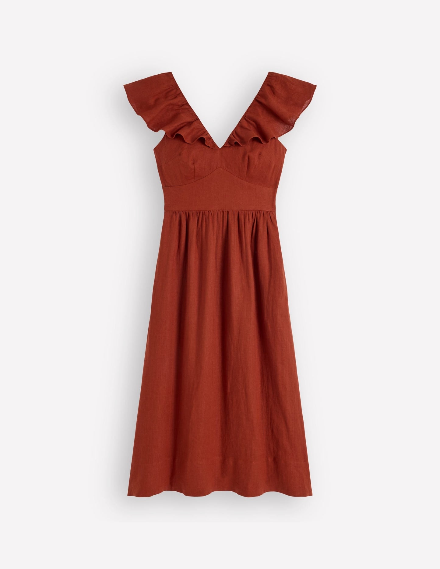 Mega Ruffle Linen Dress-Burnt Henna