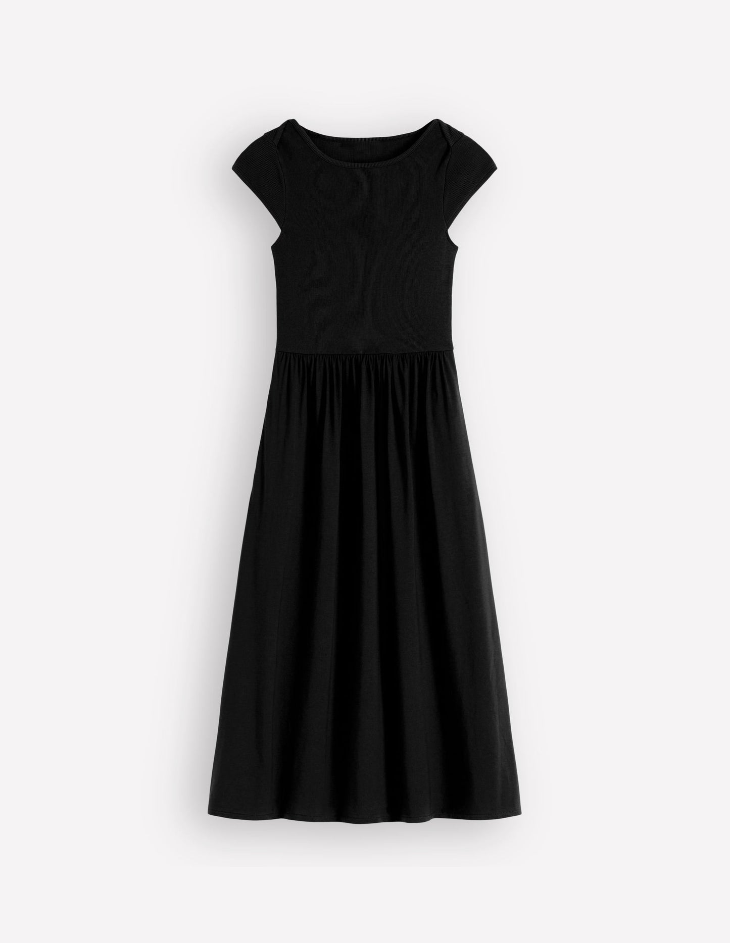 Boat Neck Mix Dress-Black