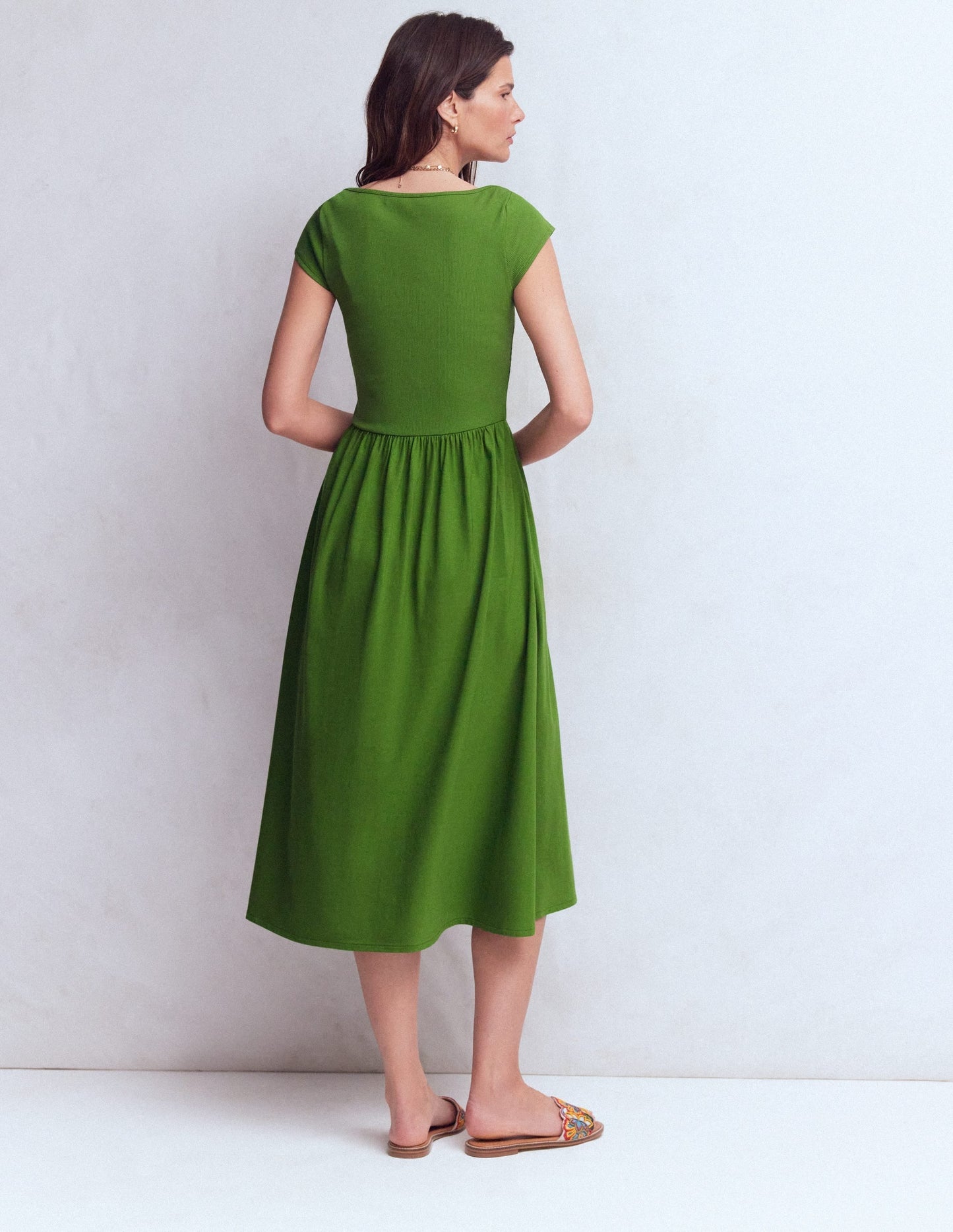 Boat Neck Mix Dress-Safari Green