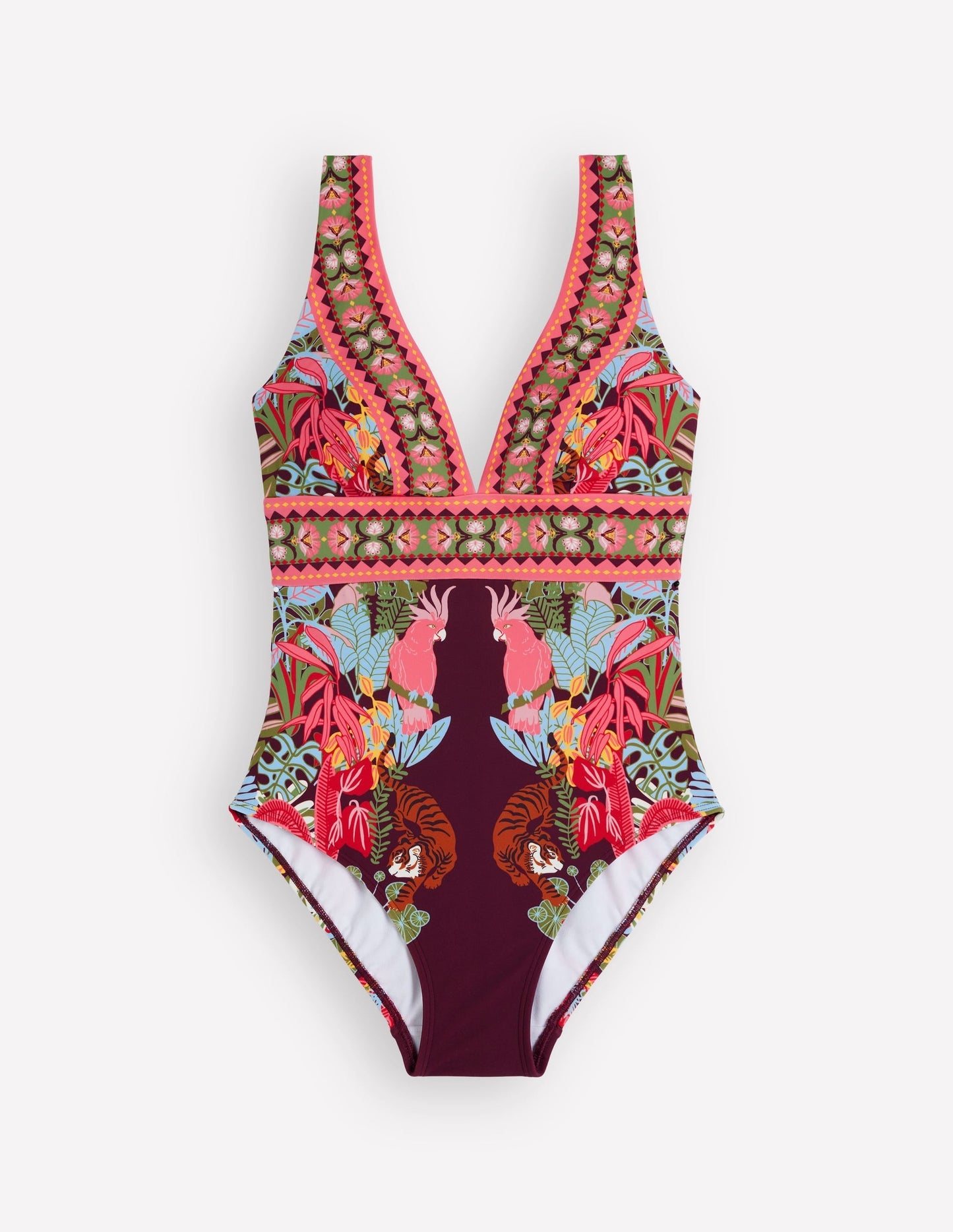 Porto V-neck Swimsuit-Chocberry, Tropical Safari