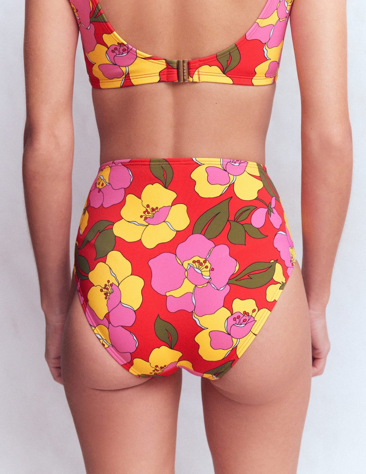 High Waisted Bikini Bottoms-Red, Radiant Bloom