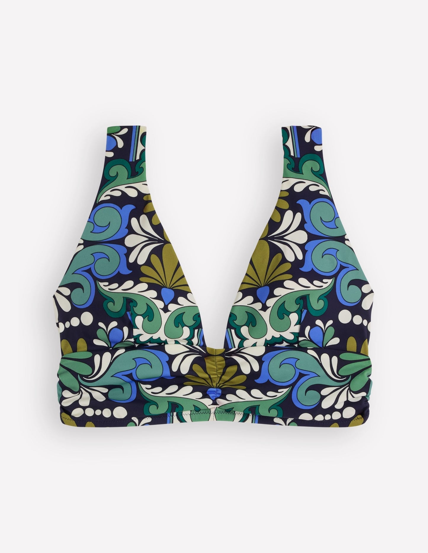 Mykonos Deep V Bikini Top-French Navy, Bloom Tapestry