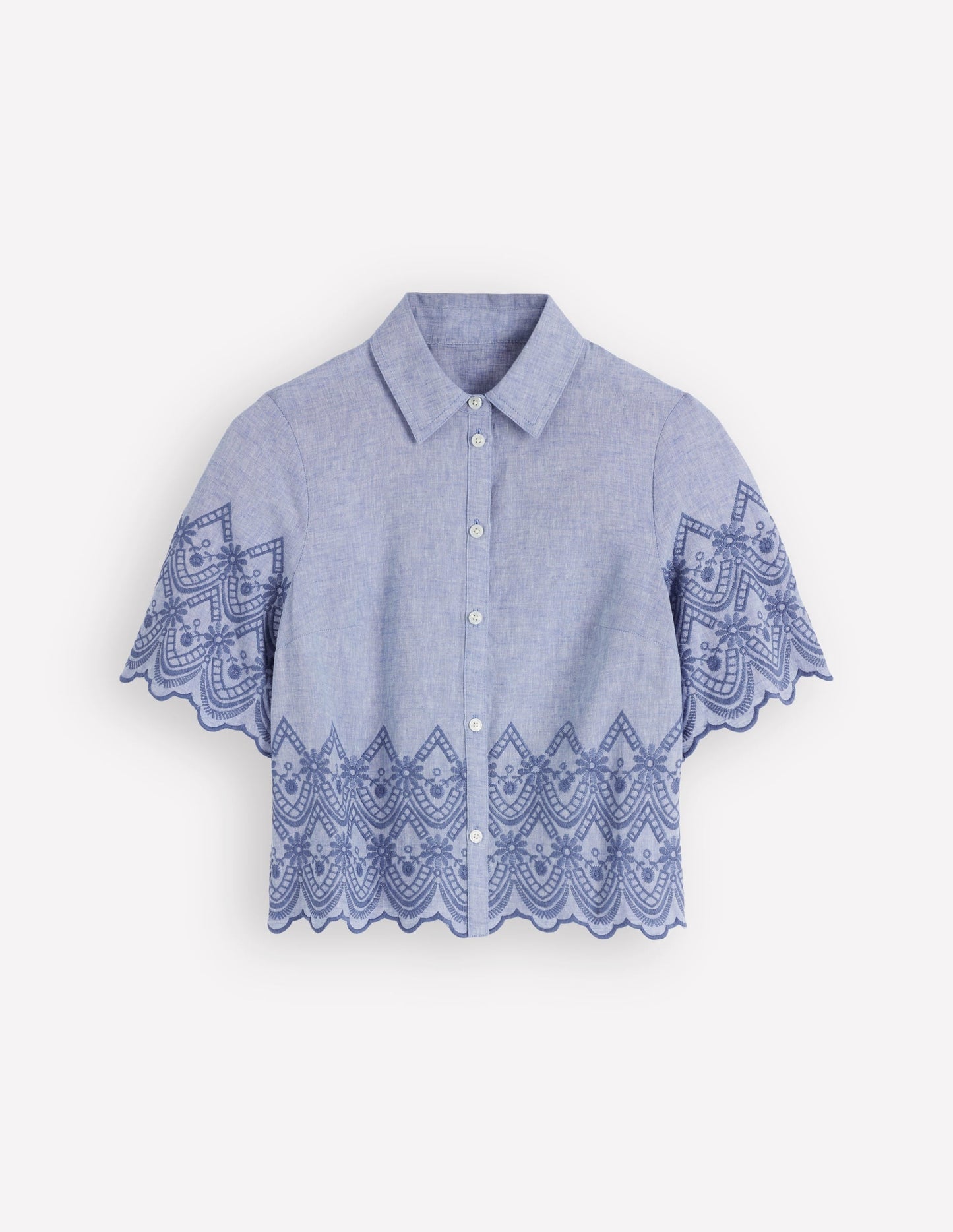 Short Sleeve Broderie Shirt-Chambray