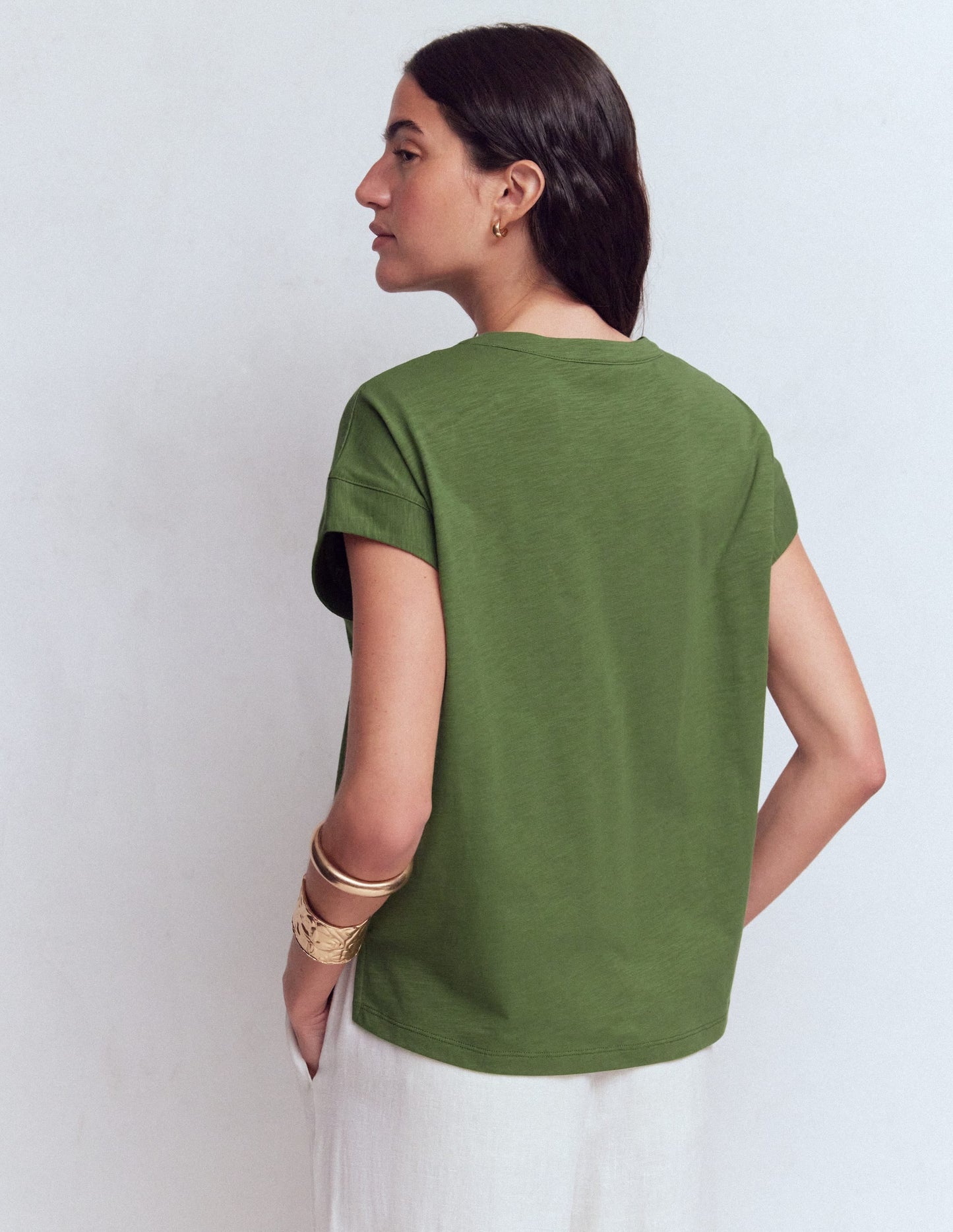 Nina Embroidered Notch T-shirt-Safari Green