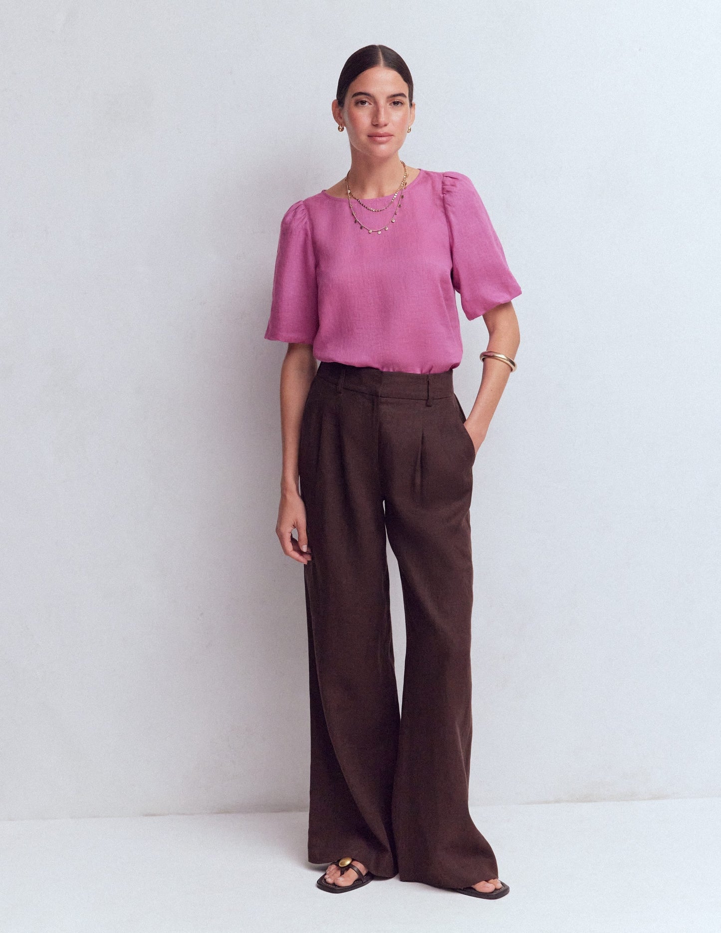 Linen Puff Sleeve Top-Clover Purple