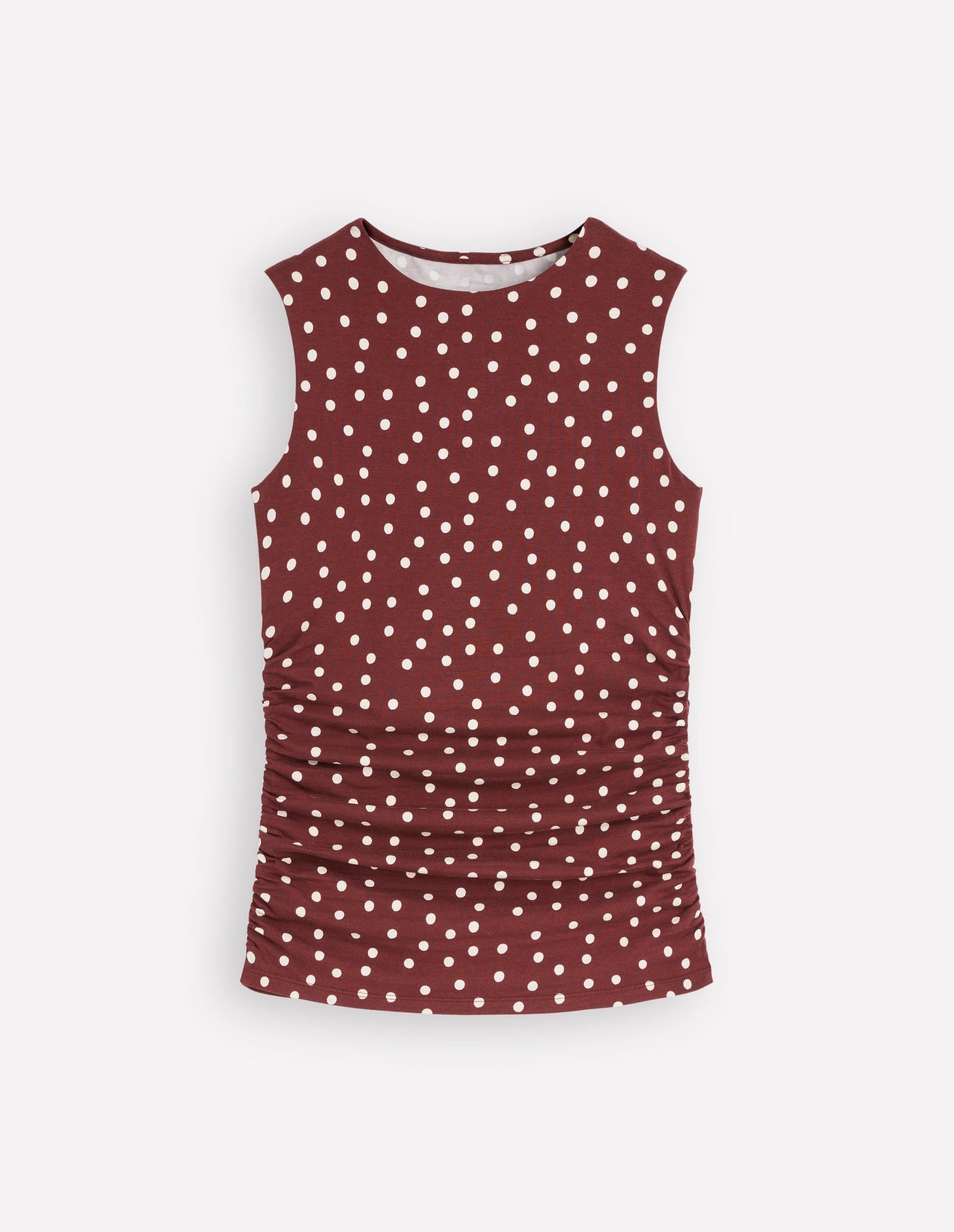 Tia Sleeveless Ruch Jersey Top-Bitter Chocolate & Ivory Spot