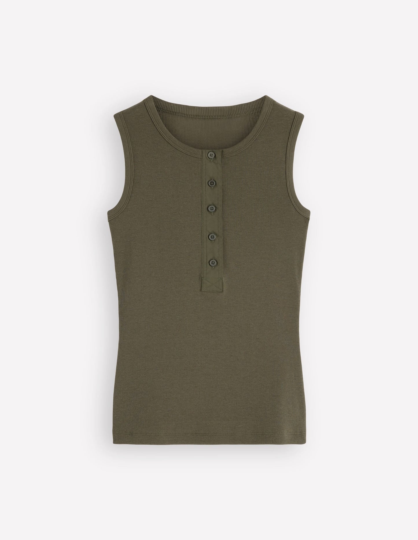 Woven Mix Ribbed Henley Vest-Olive Night