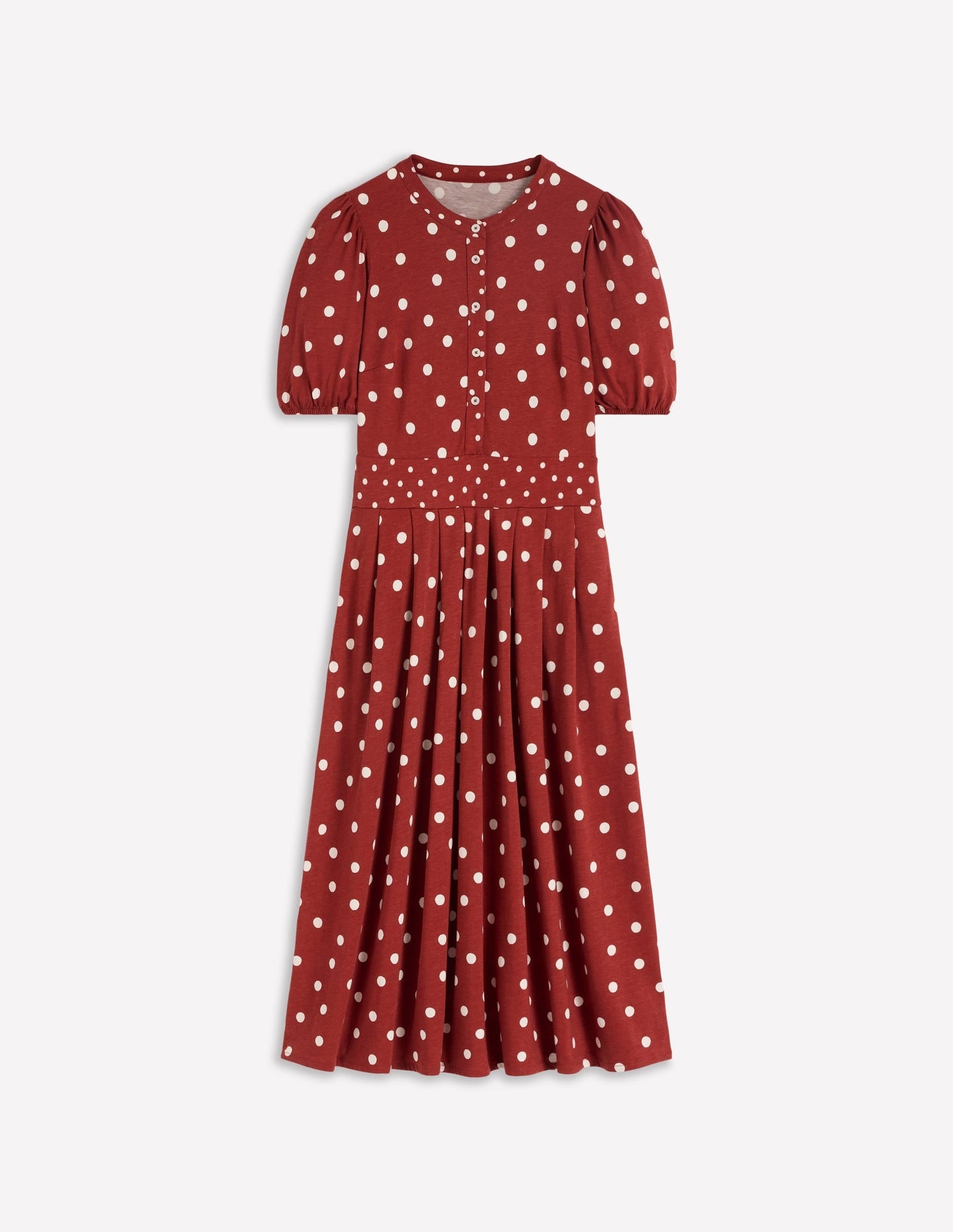 Amber Pleat Jersey Midi Dress-Burnt Orange, Painted Dot