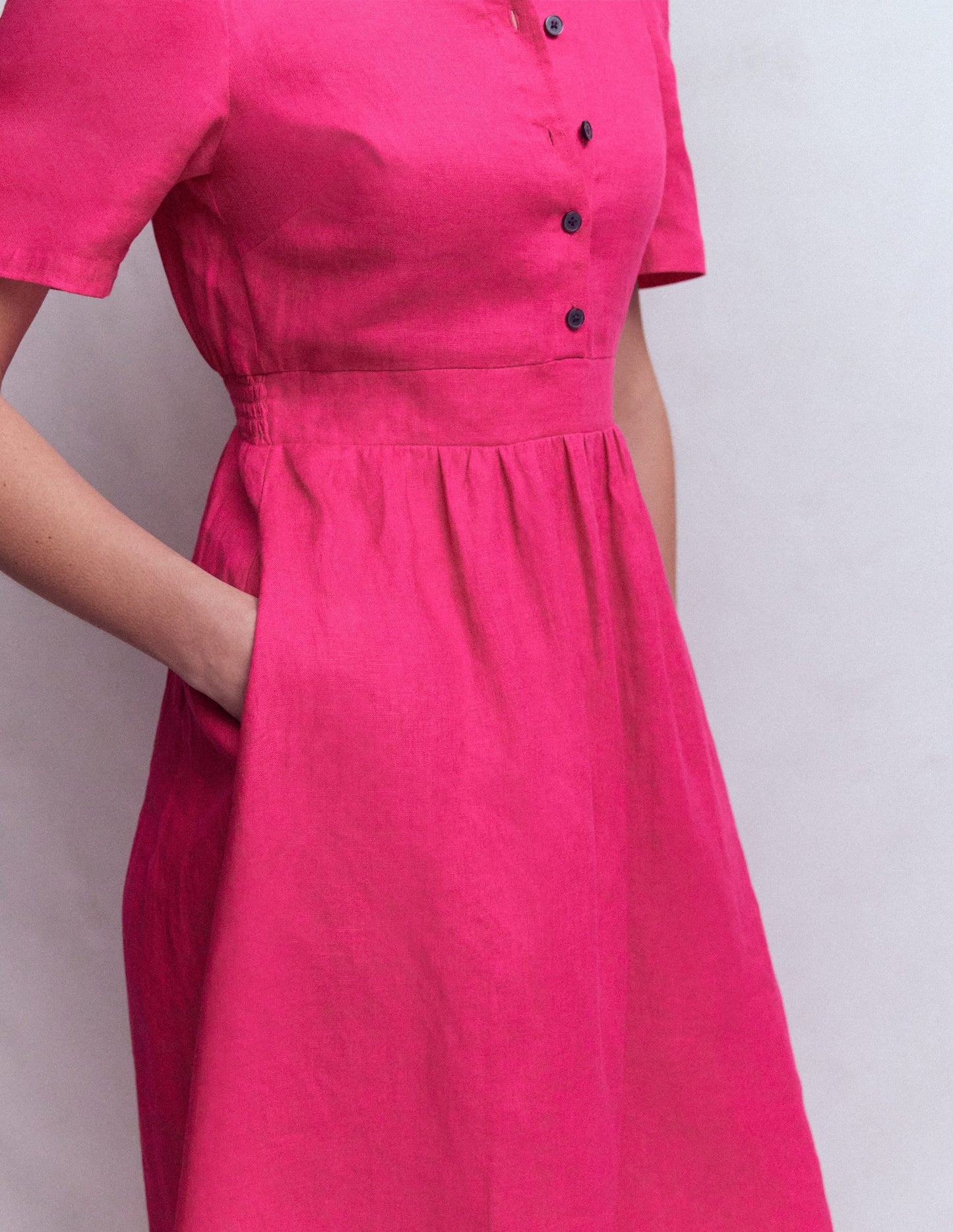 Ivy Button Linen Midi Dress-Pink Peony